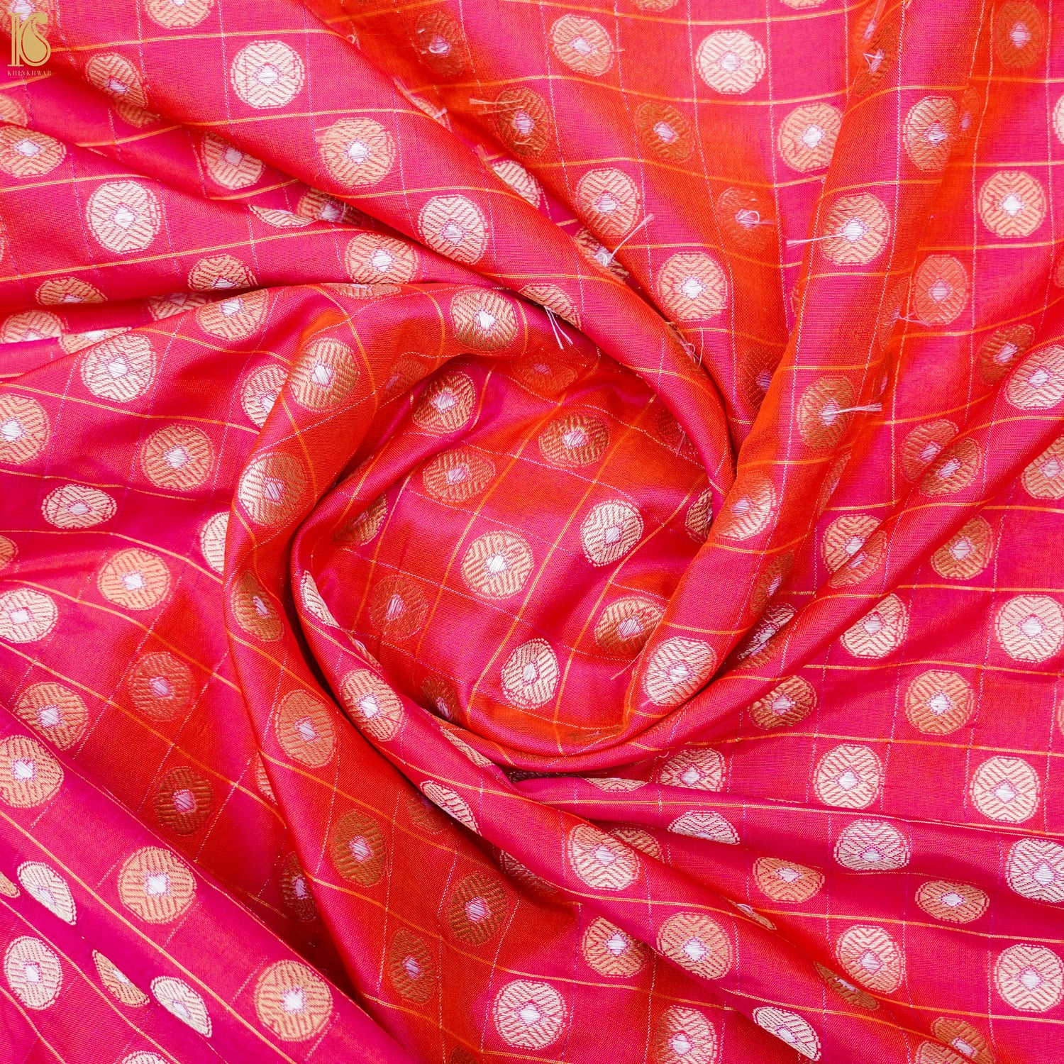 French Rose Pure Katan Silk Banarasi Fabric - Khinkhwab