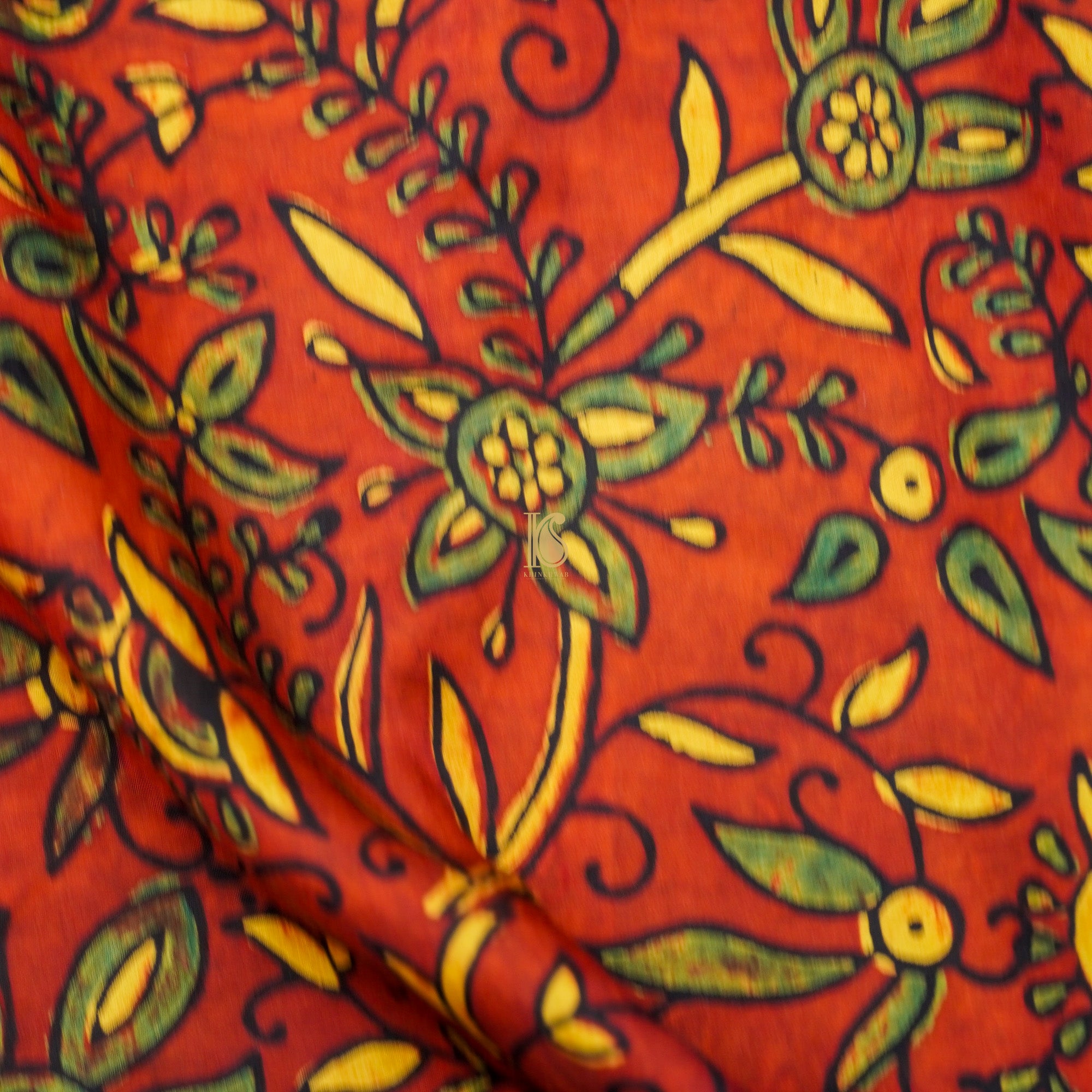Grenadier Hand Block Ajrakh Modal Silk Fabric - Khinkhwab