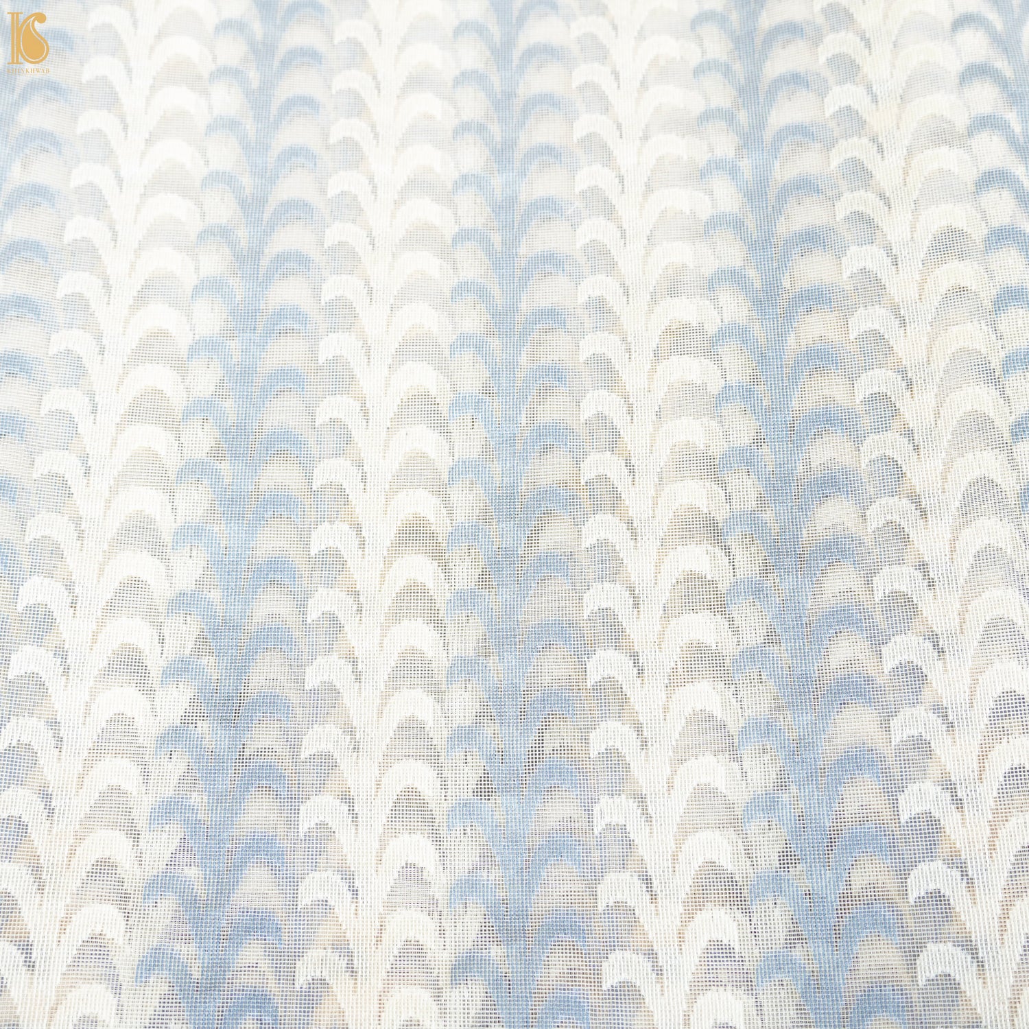 Blue & White Pure Net Banarasi Handwoven Fabric - Khinkhwab
