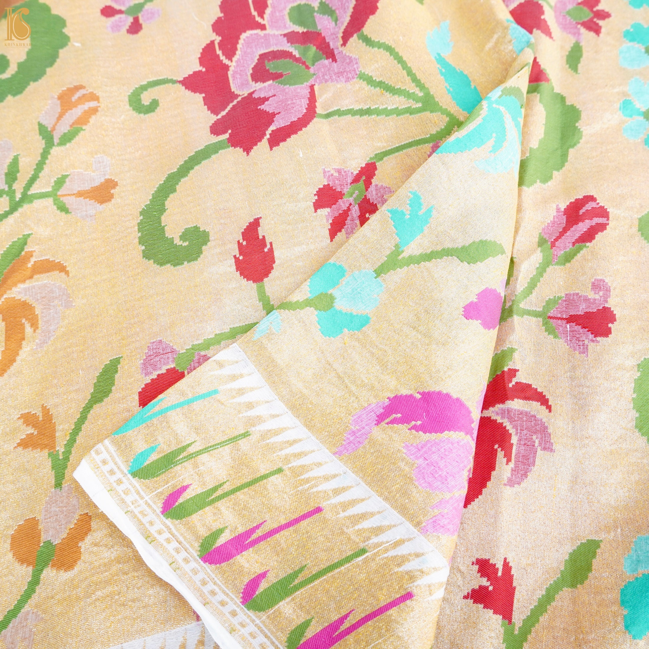 Gold Pure Georgette Muniya Border Zari Banarasi Saree - Khinkhwab