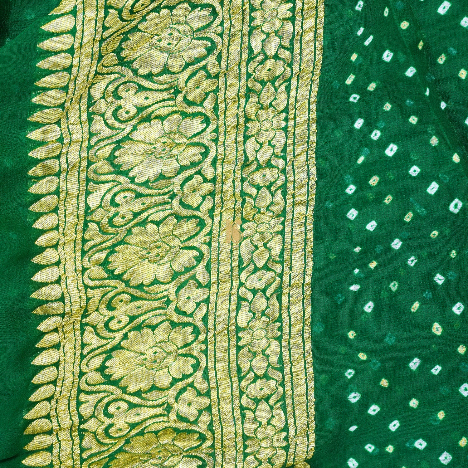 Green Pure Georgette Handloom Banarasi Bandhani Saree - Khinkhwab