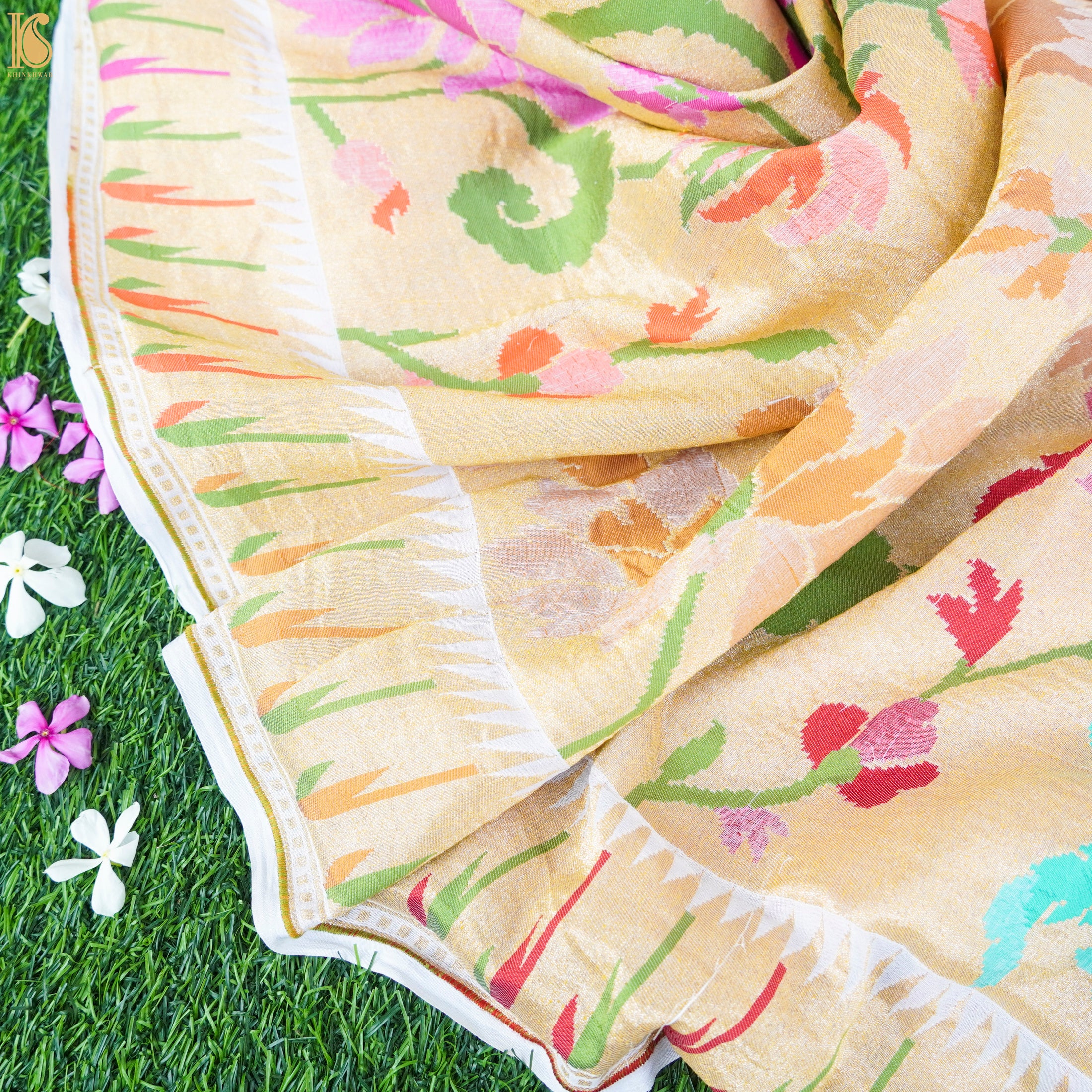 Gold Pure Georgette Muniya Border Zari Banarasi Saree - Khinkhwab