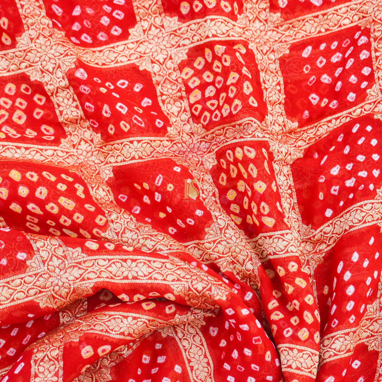 Red Pure Georgette Handloom Banarasi Bandhani Saree - Khinkhwab