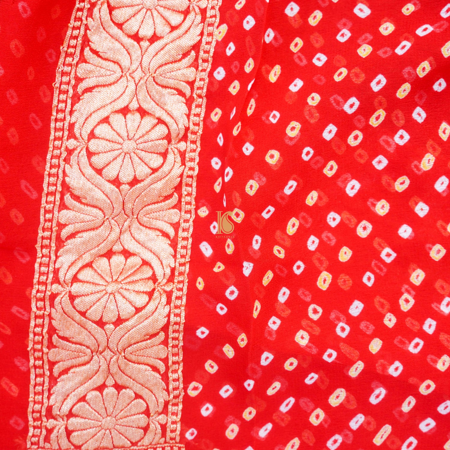 Red Pure Georgette Handloom Banarasi Bandhani Saree - Khinkhwab