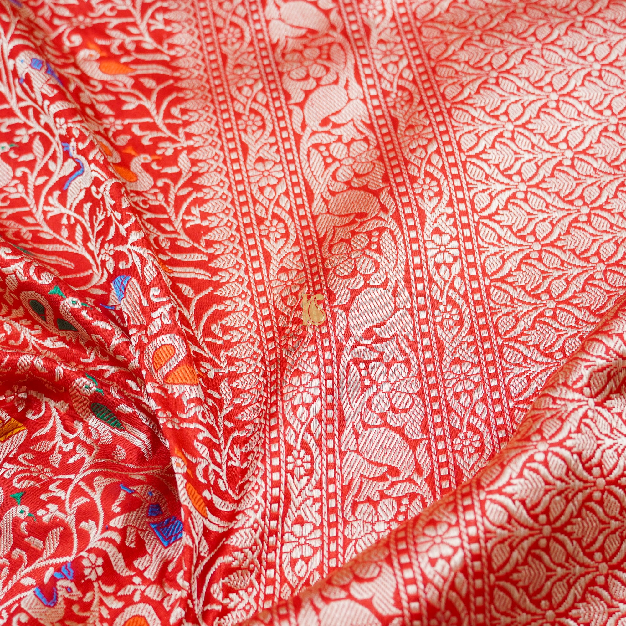 Handloom Katan Silk Cinnabar Banarasi Shikargah Saree - Khinkhwab