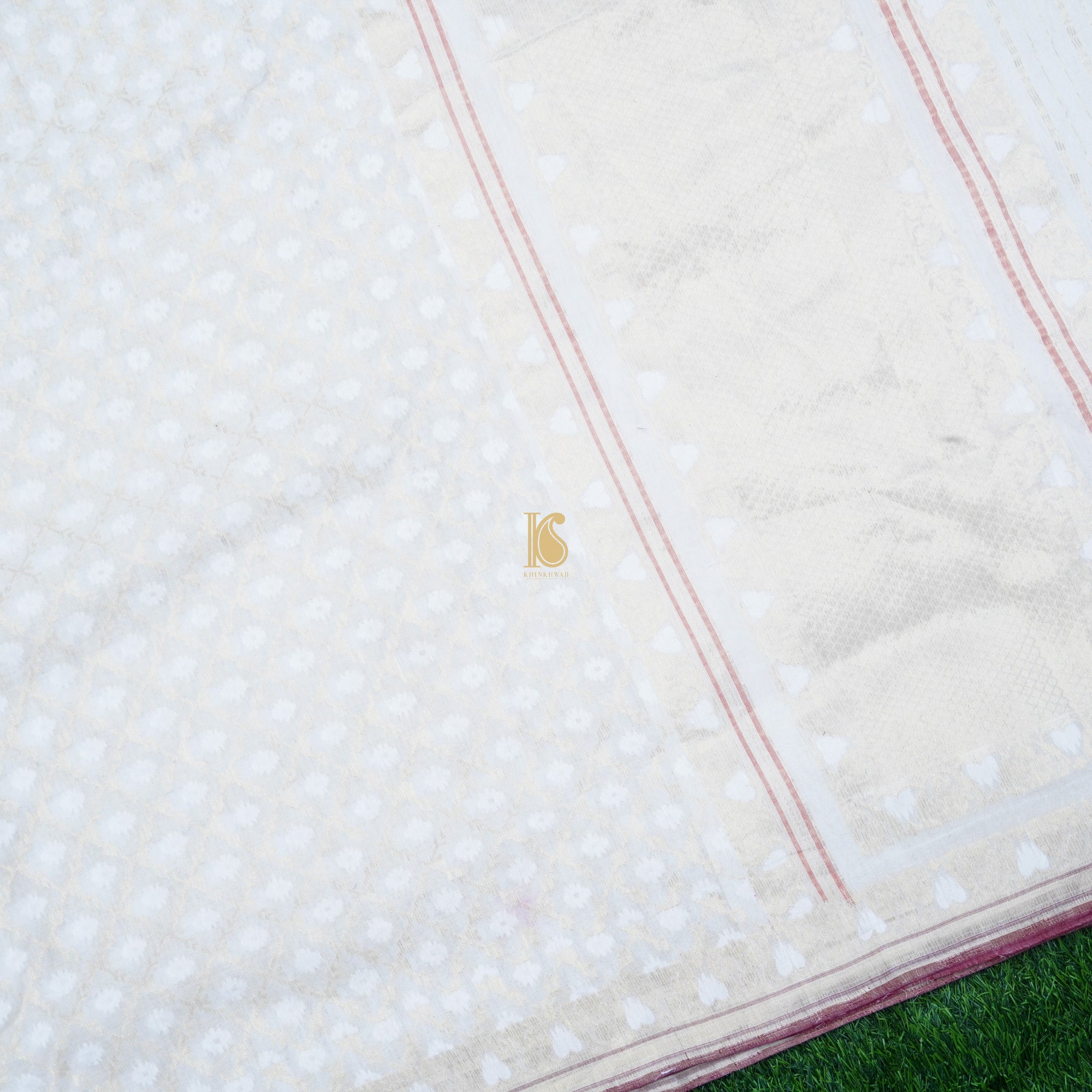 Pure Cotton Handloom Banarasi White Jaal Jamdani Saree - Khinkhwab