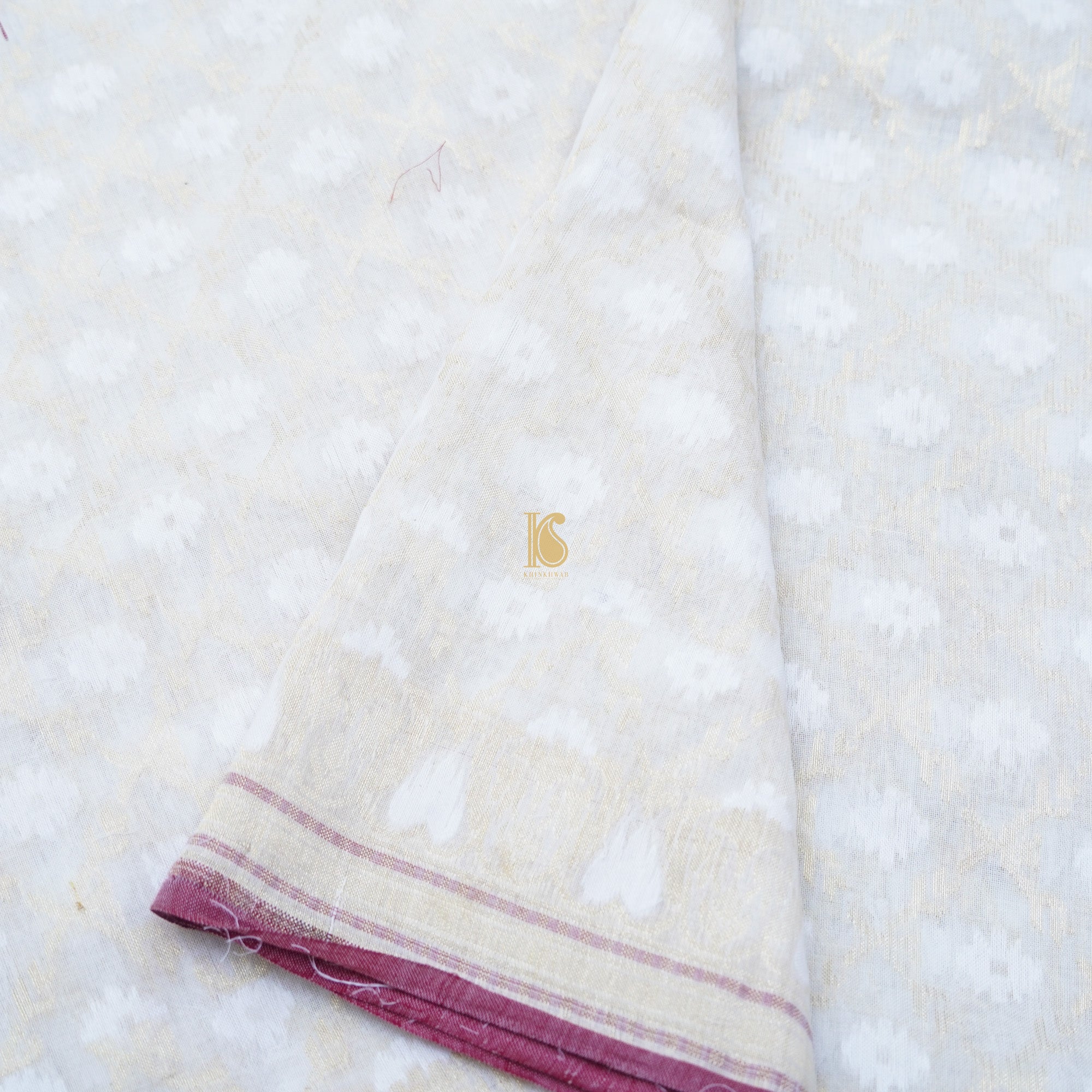 Pure Cotton Handloom Banarasi White Jaal Jamdani Saree - Khinkhwab