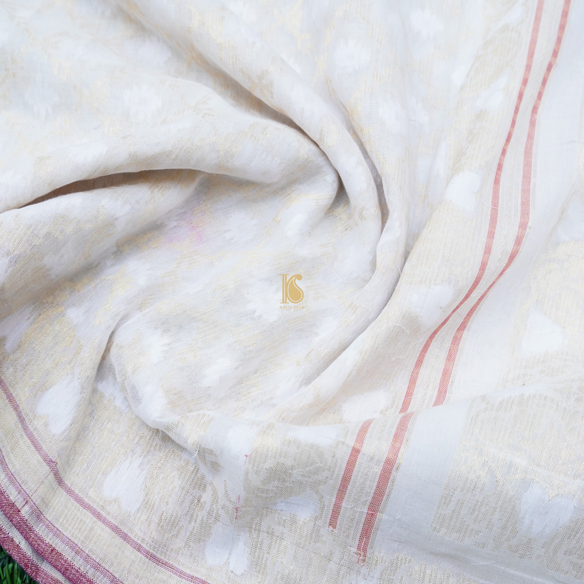 Pure Cotton Handloom Banarasi White Jaal Jamdani Saree - Khinkhwab