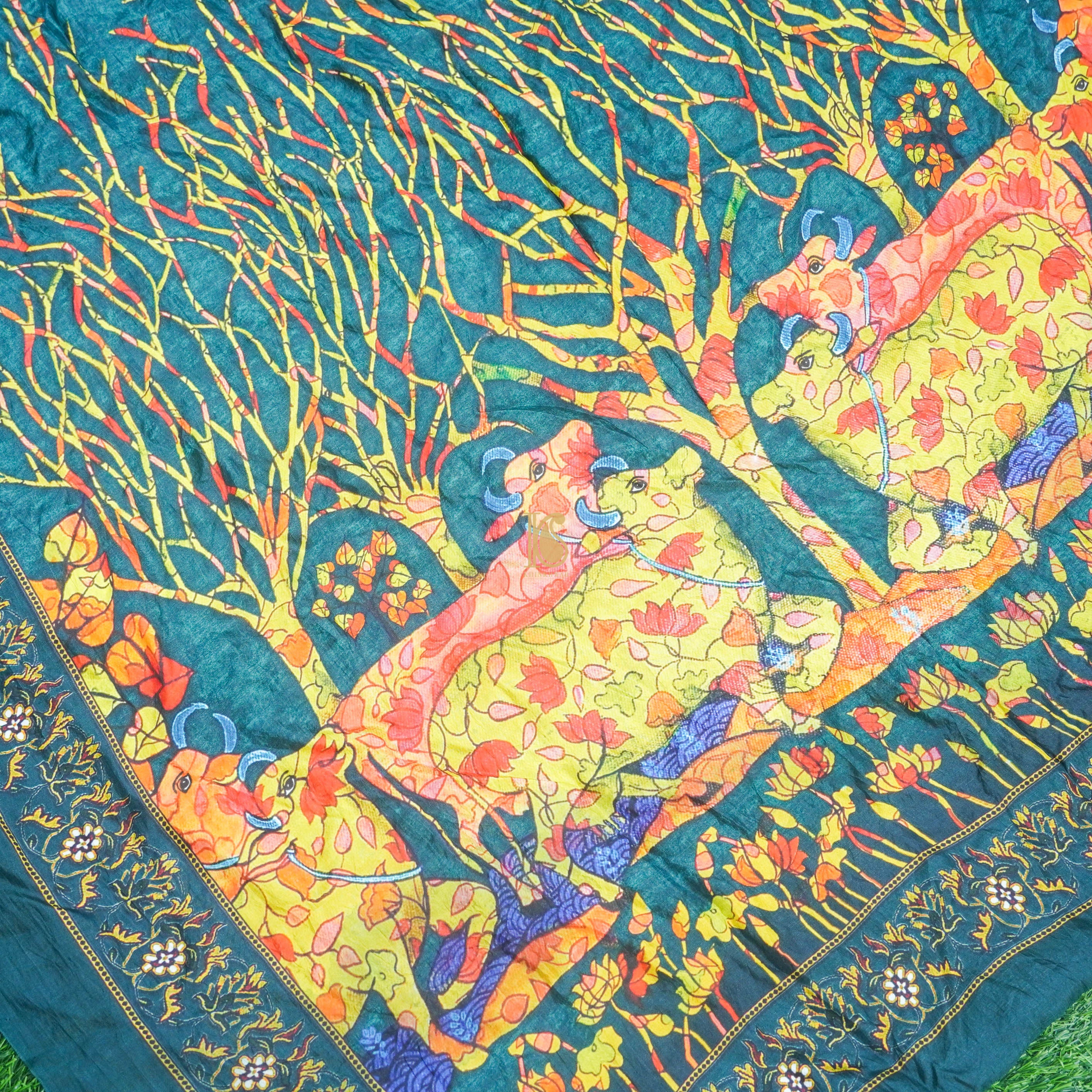 Blue Handwoven Bandhani Pure Habutai Silk Saree with Print - Khinkhwab