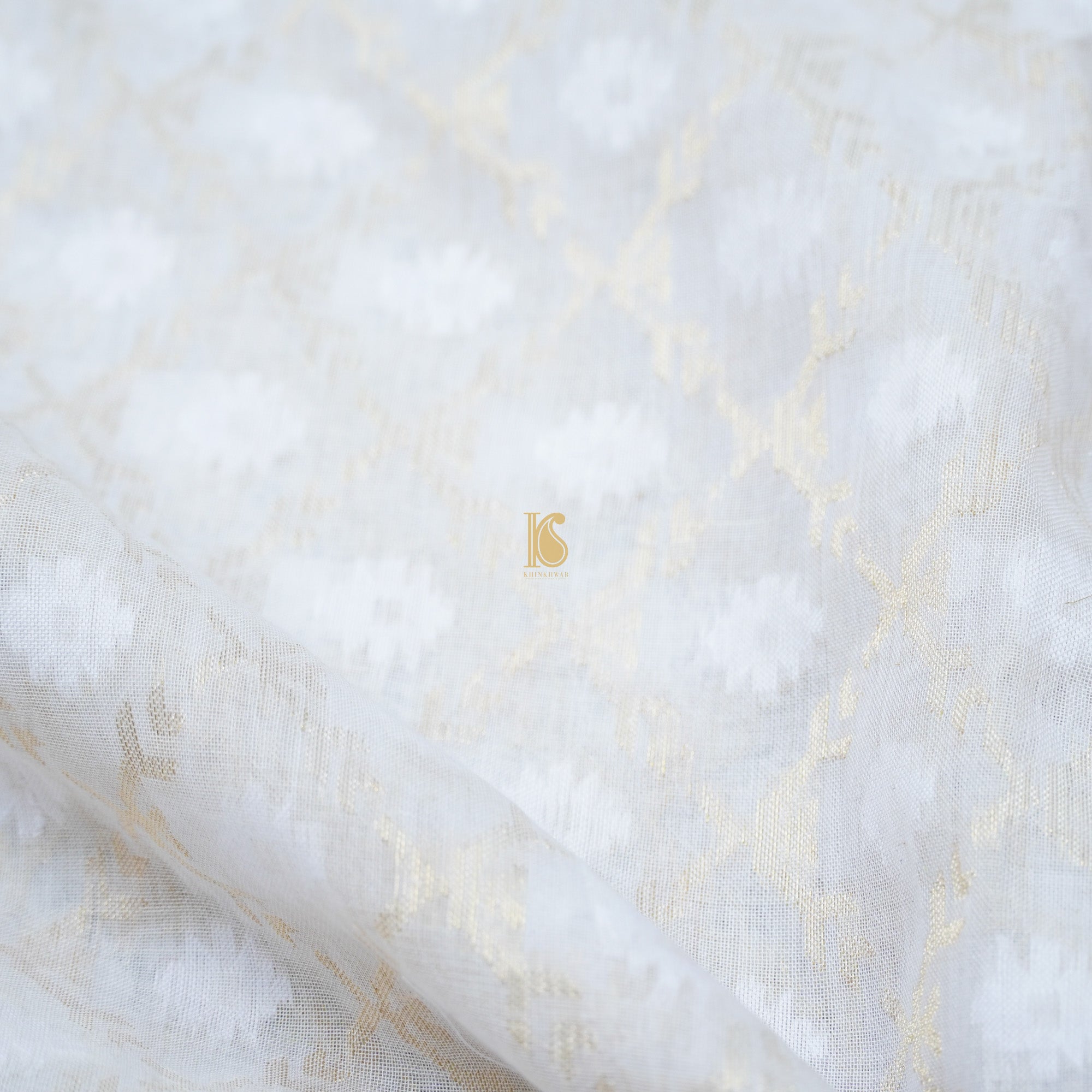 Pure Cotton Handloom Banarasi White Jaal Jamdani Saree - Khinkhwab