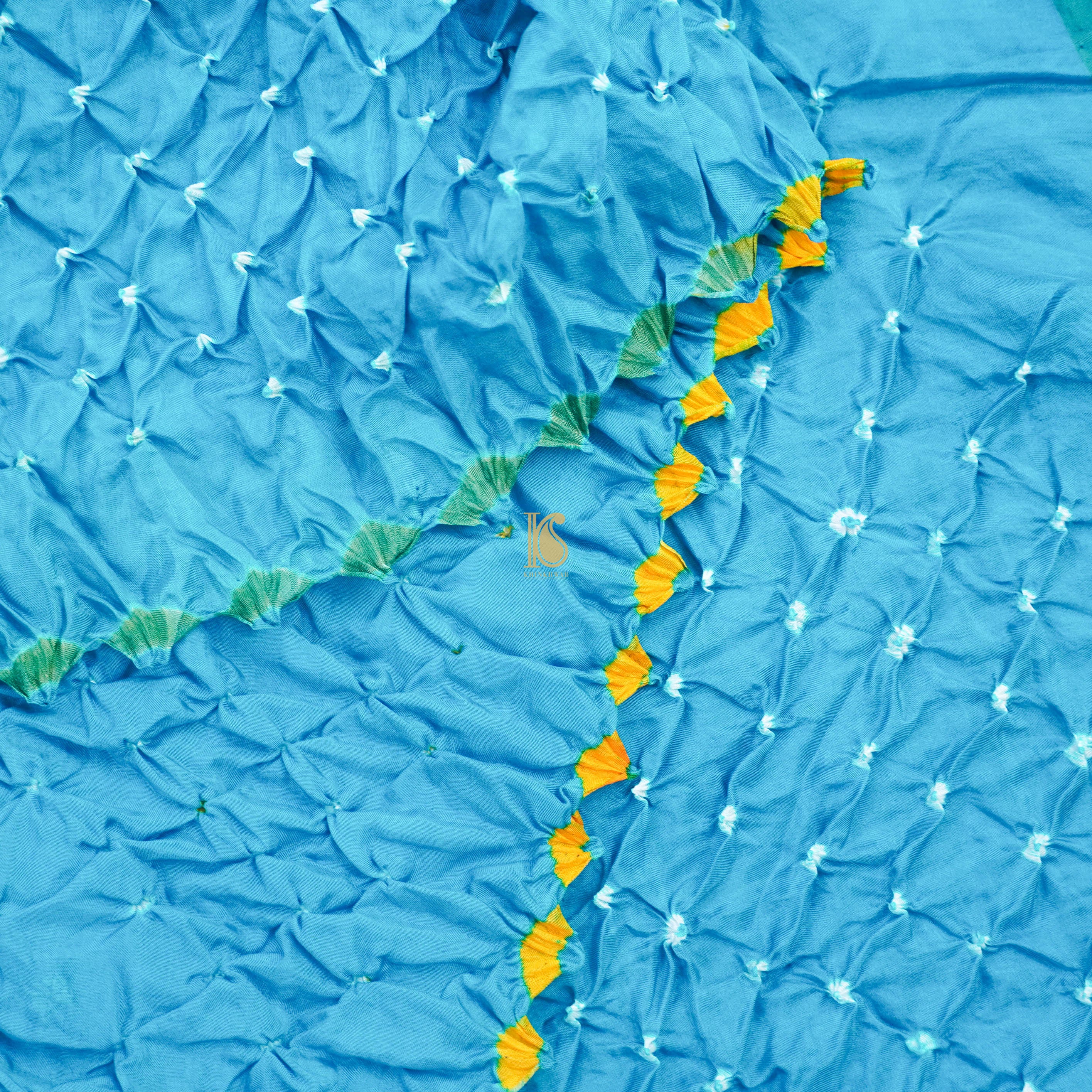Blue Handwoven Bandhani Pure Habutai Silk Saree with Print - Khinkhwab