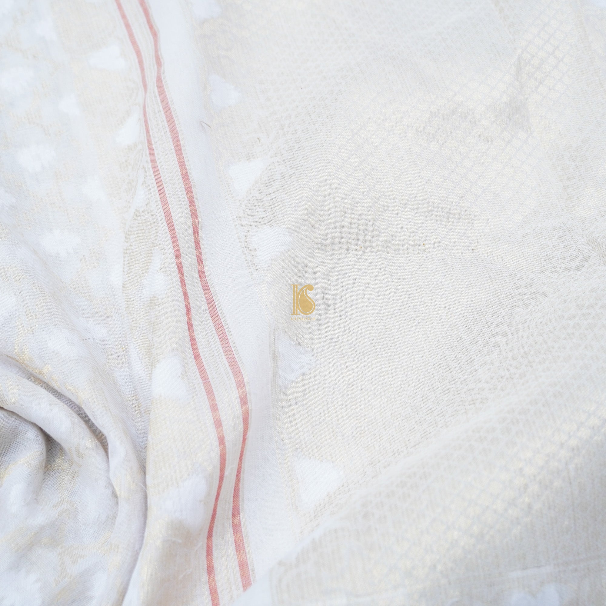Pure Cotton Handloom Banarasi White Jaal Jamdani Saree - Khinkhwab