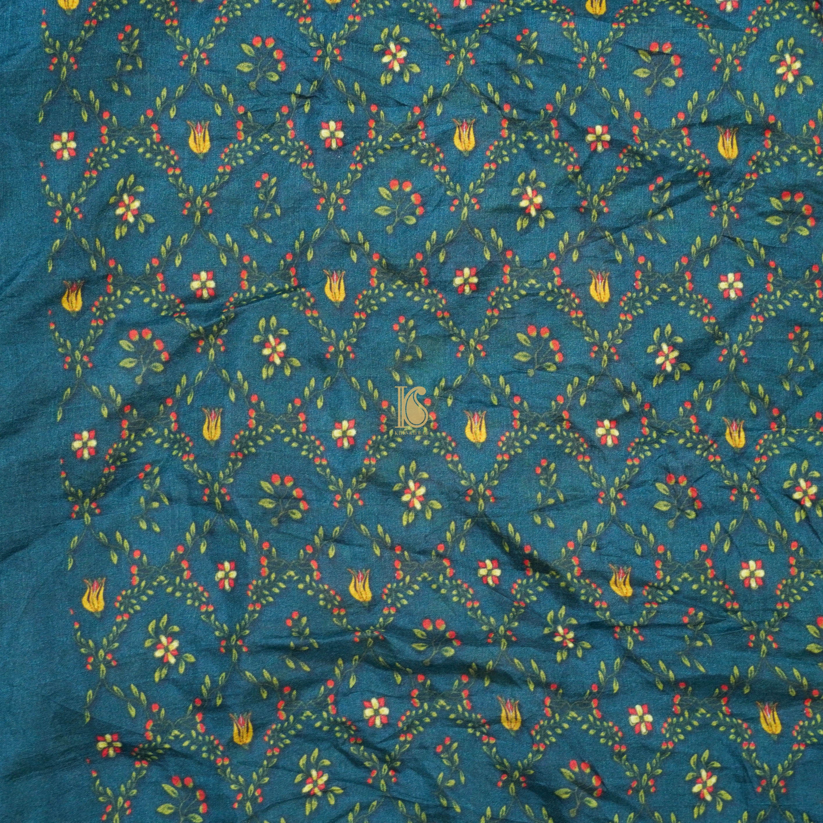Blue Handwoven Bandhani Pure Habutai Silk Saree with Print - Khinkhwab