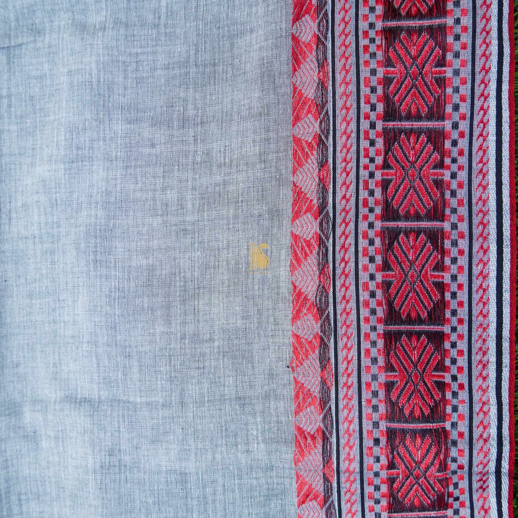 Spindle Grey Mercerized Cotton Handloom Assam Saree - Khinkhwab