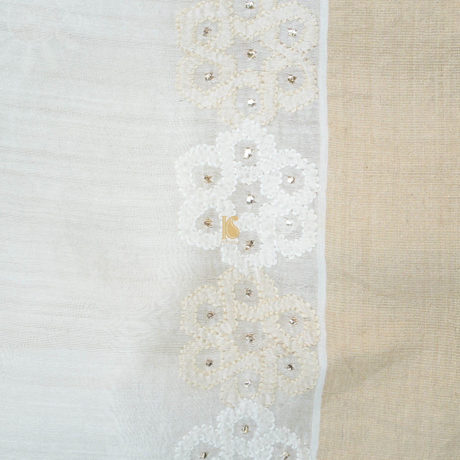 White Pure Chanderi Silk Chikankari Saree - Khinkhwab
