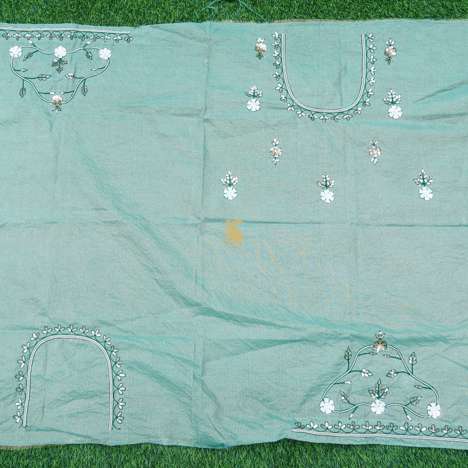 Neptune Green Pure Tissue Silk Pearl & Sequin Embroidery Saree - Khinkhwab