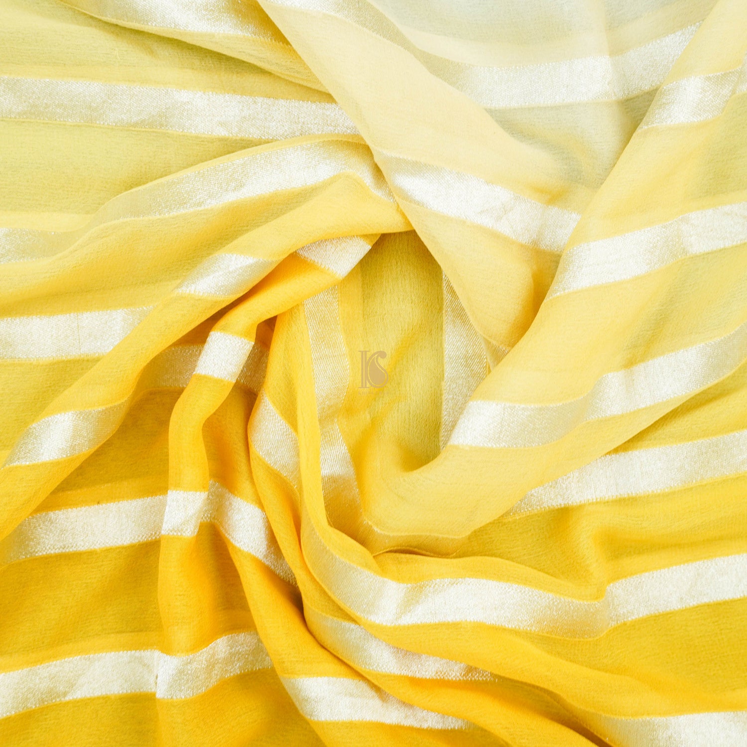 Yellow Pure Georgette Handloom Stripes Banarasi Saree - Preoder - Khinkhwab