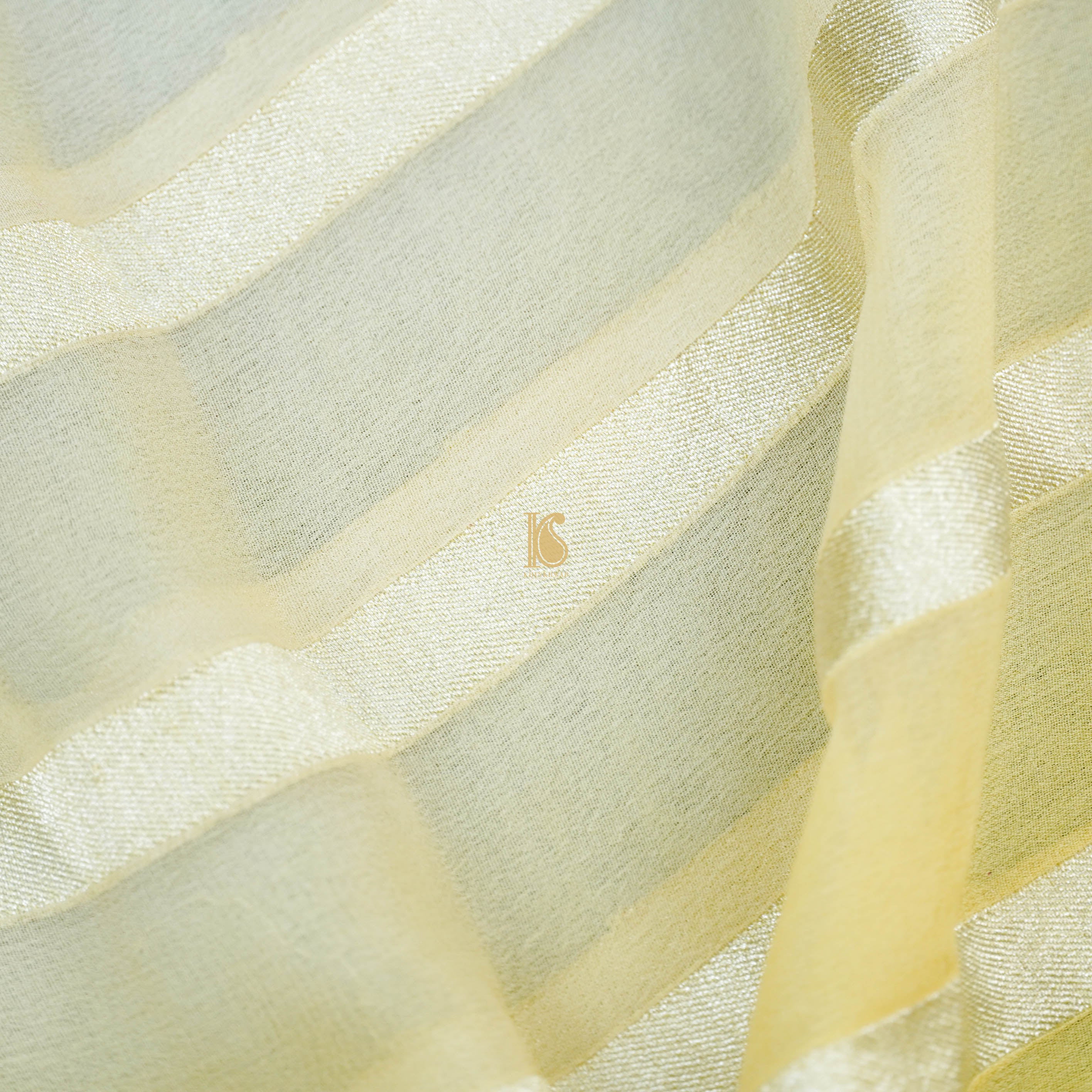 Yellow Pure Georgette Handloom Stripes Banarasi Saree - Preoder - Khinkhwab