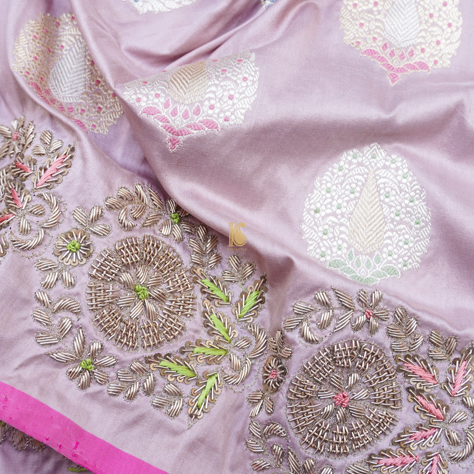 Handwoven Banarasi Silk Mor Boota Embroidery Border Kadwa Saree - Khinkhwab