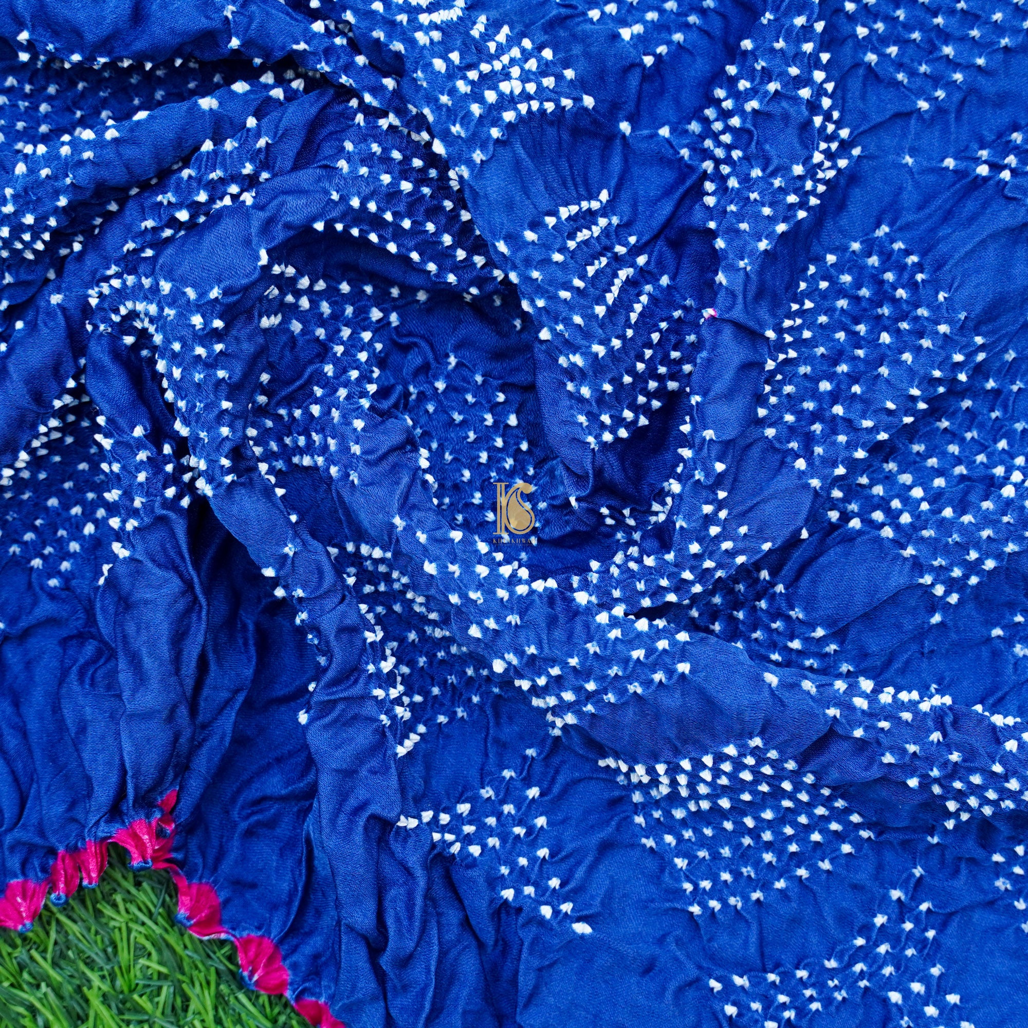 Blue Pure Gajji Silk Handwoven Bandhani Blouse Fabric - Khinkhwab