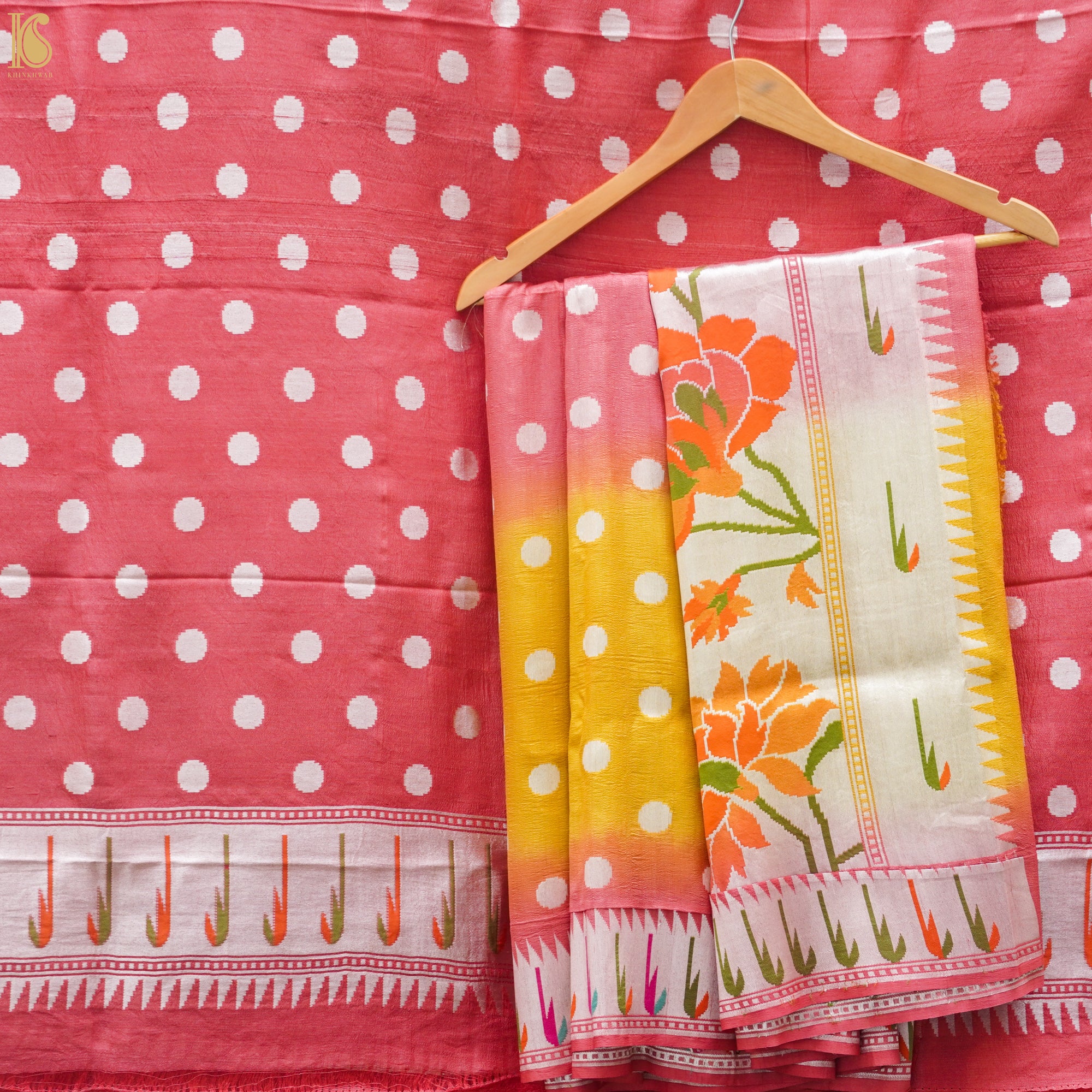 Mandy Orange Handwoven Pure Tussar Silk Banarasi Suit Set - Khinkhwab