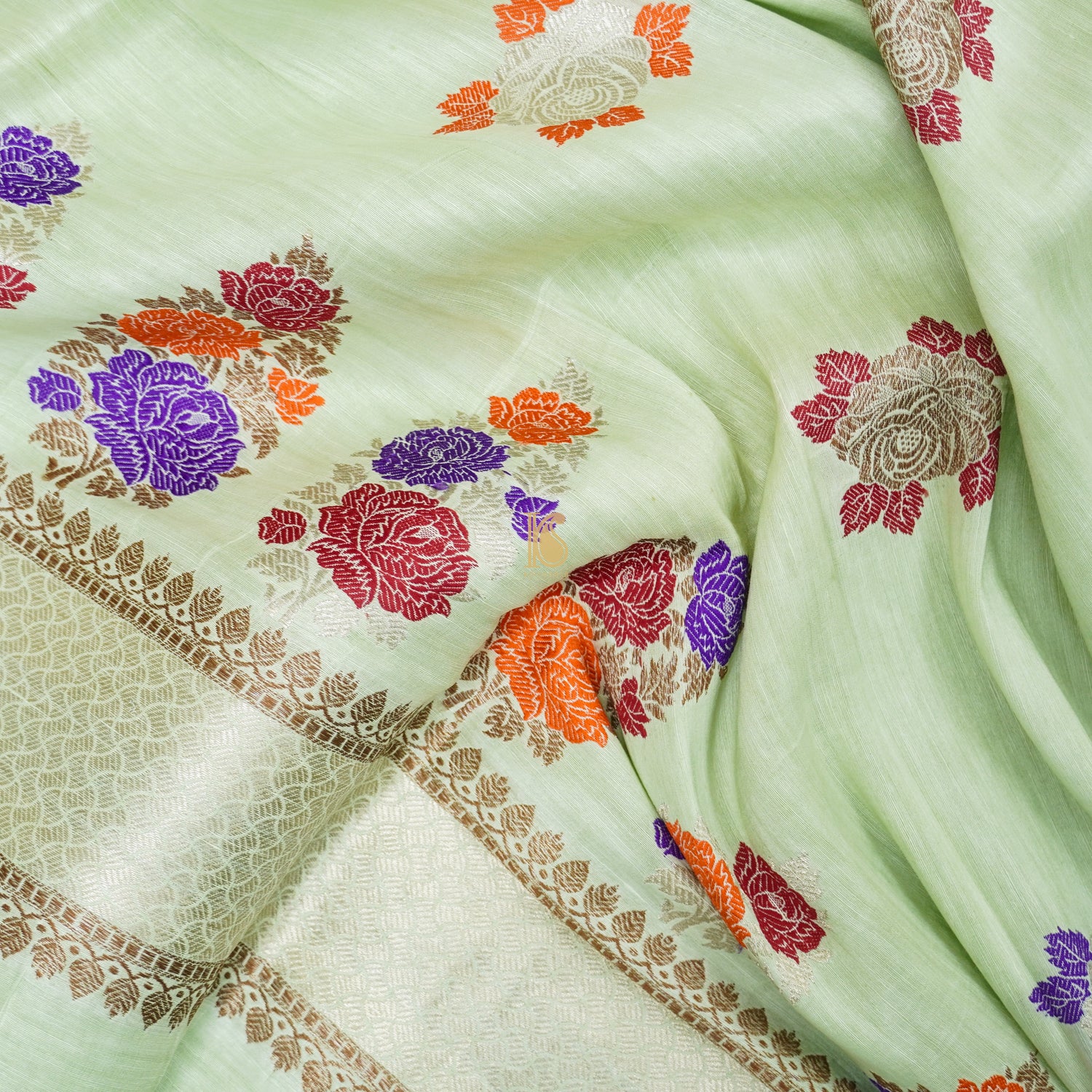 Peppermint Green Handwoven Pure Linen Banarasi Kadwa Suit Set - Khinkhwab