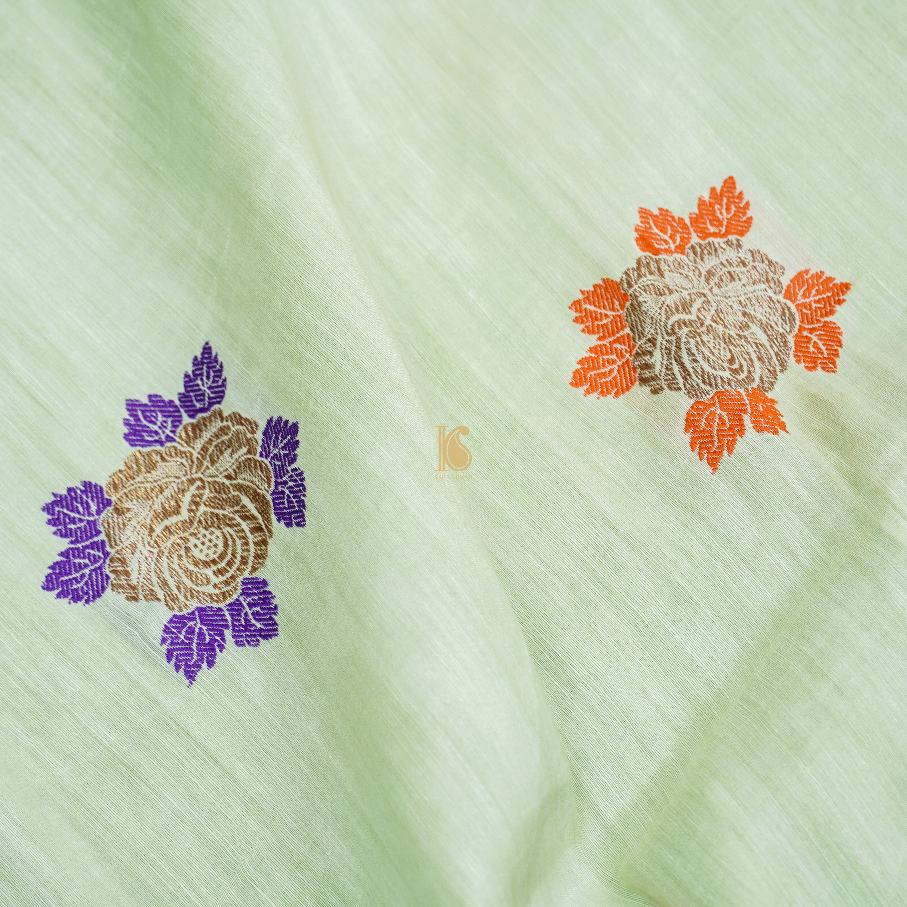 Peppermint Green Handwoven Pure Linen Banarasi Kadwa Suit Set - Khinkhwab