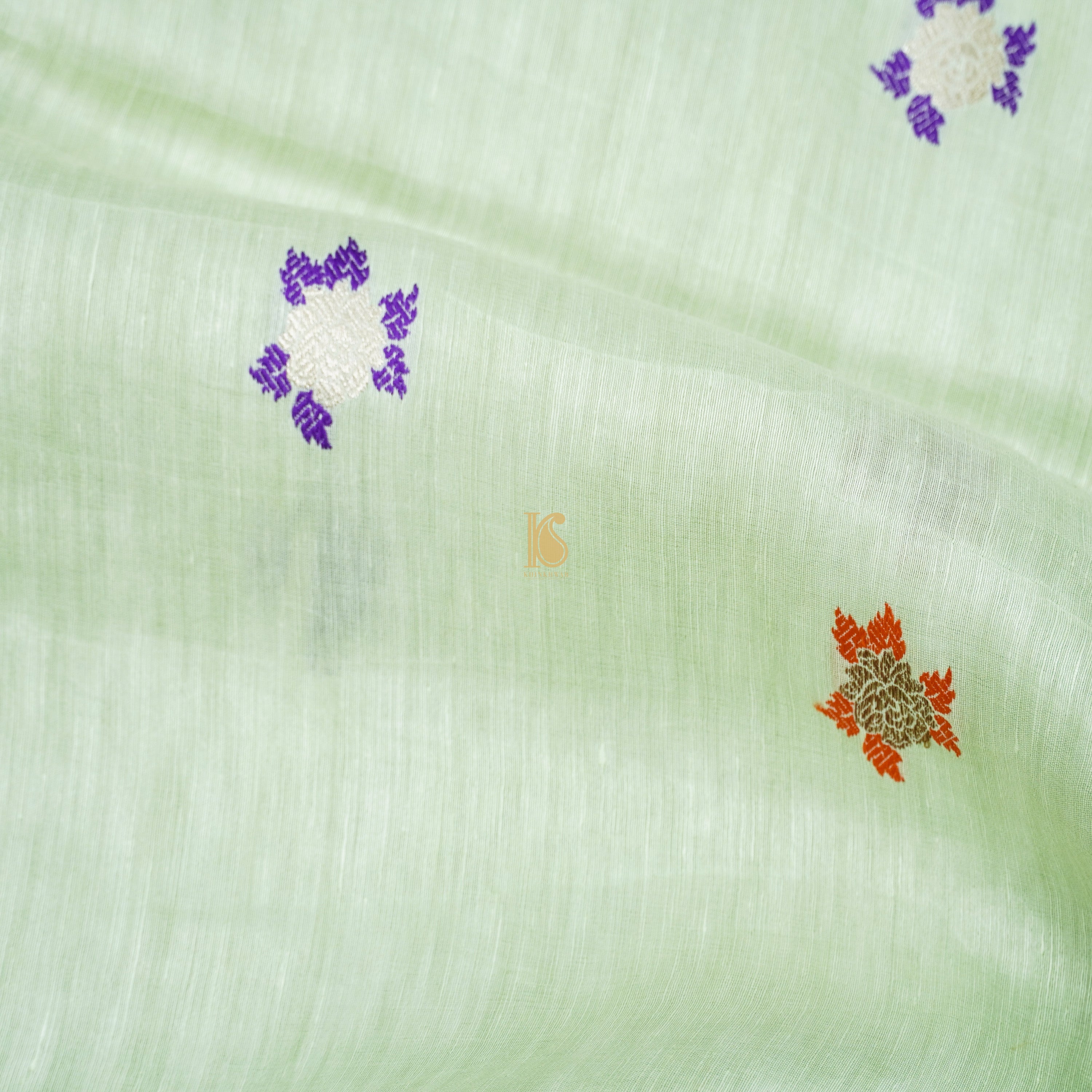 Peppermint Green Handwoven Pure Linen Banarasi Kadwa Suit Set - Khinkhwab
