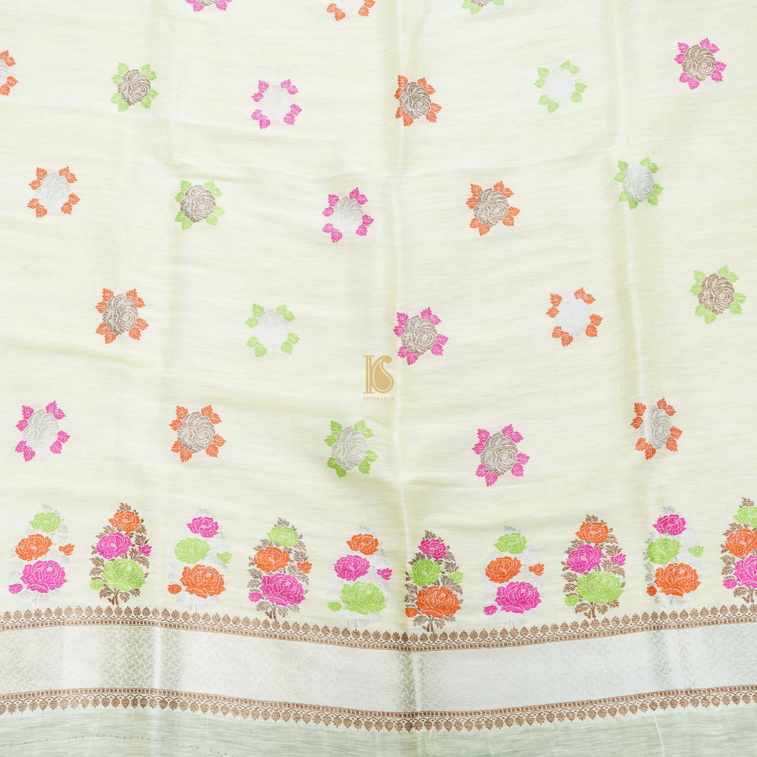 Promenade White Handwoven Pure Linen Banarasi Kadwa Suit Set - Khinkhwab