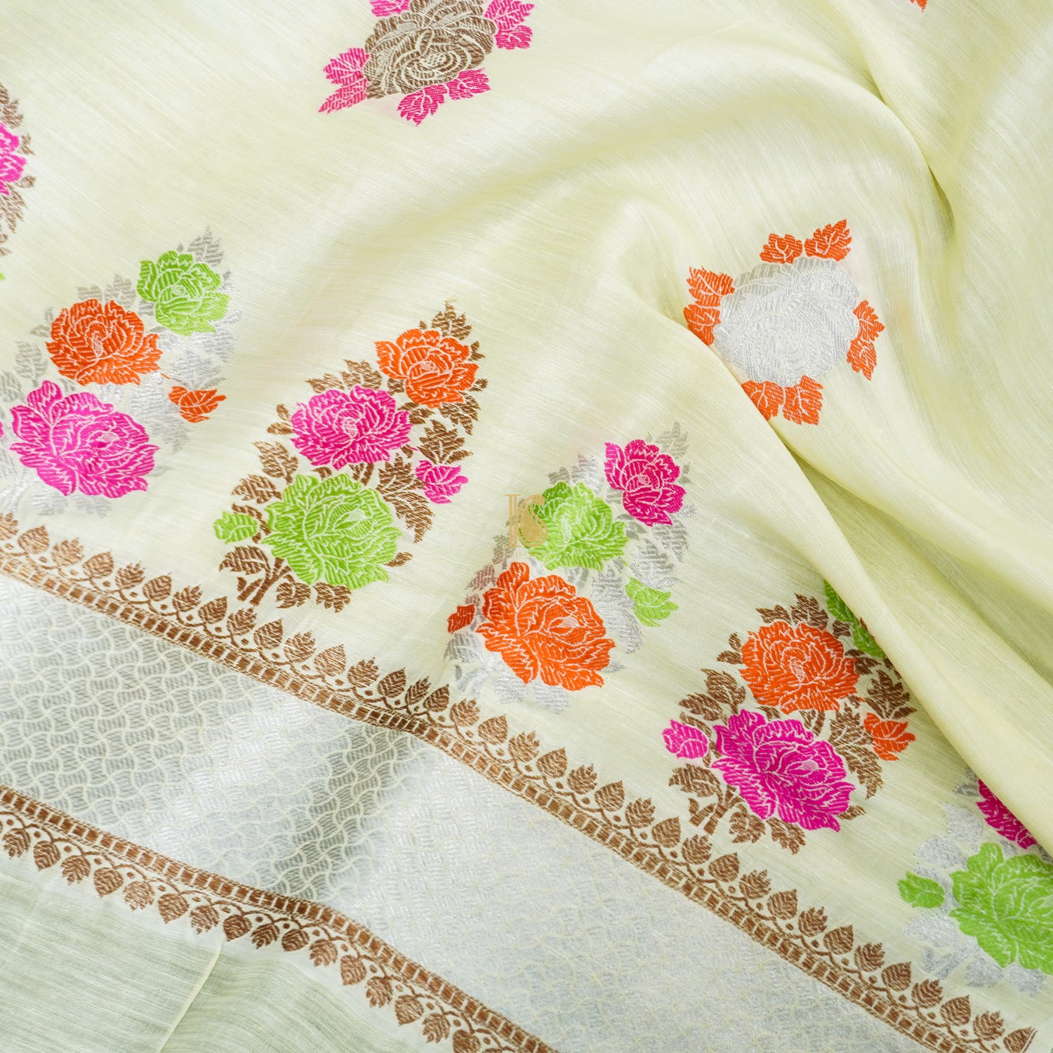 Promenade White Handwoven Pure Linen Banarasi Kadwa Suit Set - Khinkhwab