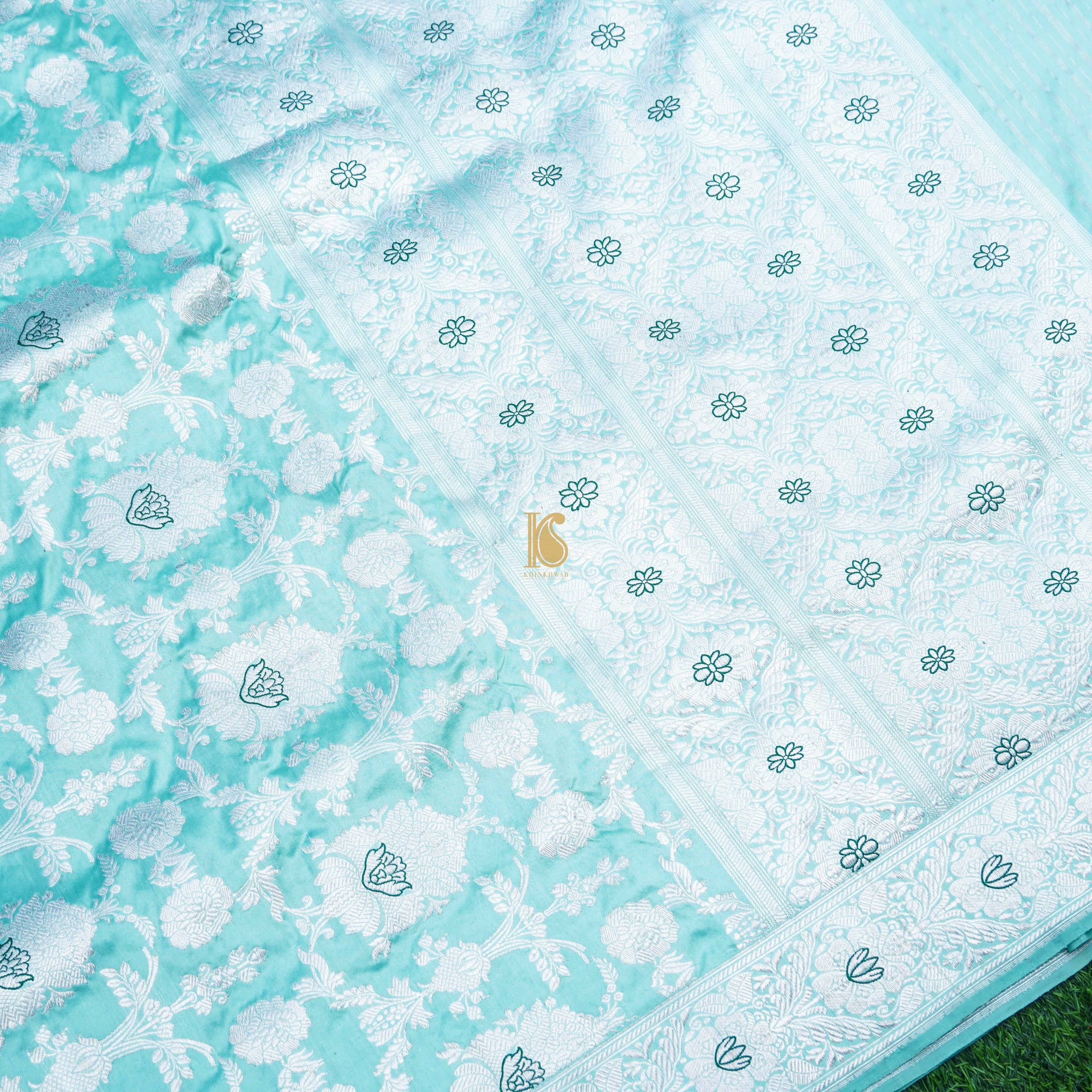 Handwoven Pure Katan Silk Blue Kadwa Jaal Silver Zari Banarasi Saree - Khinkhwab
