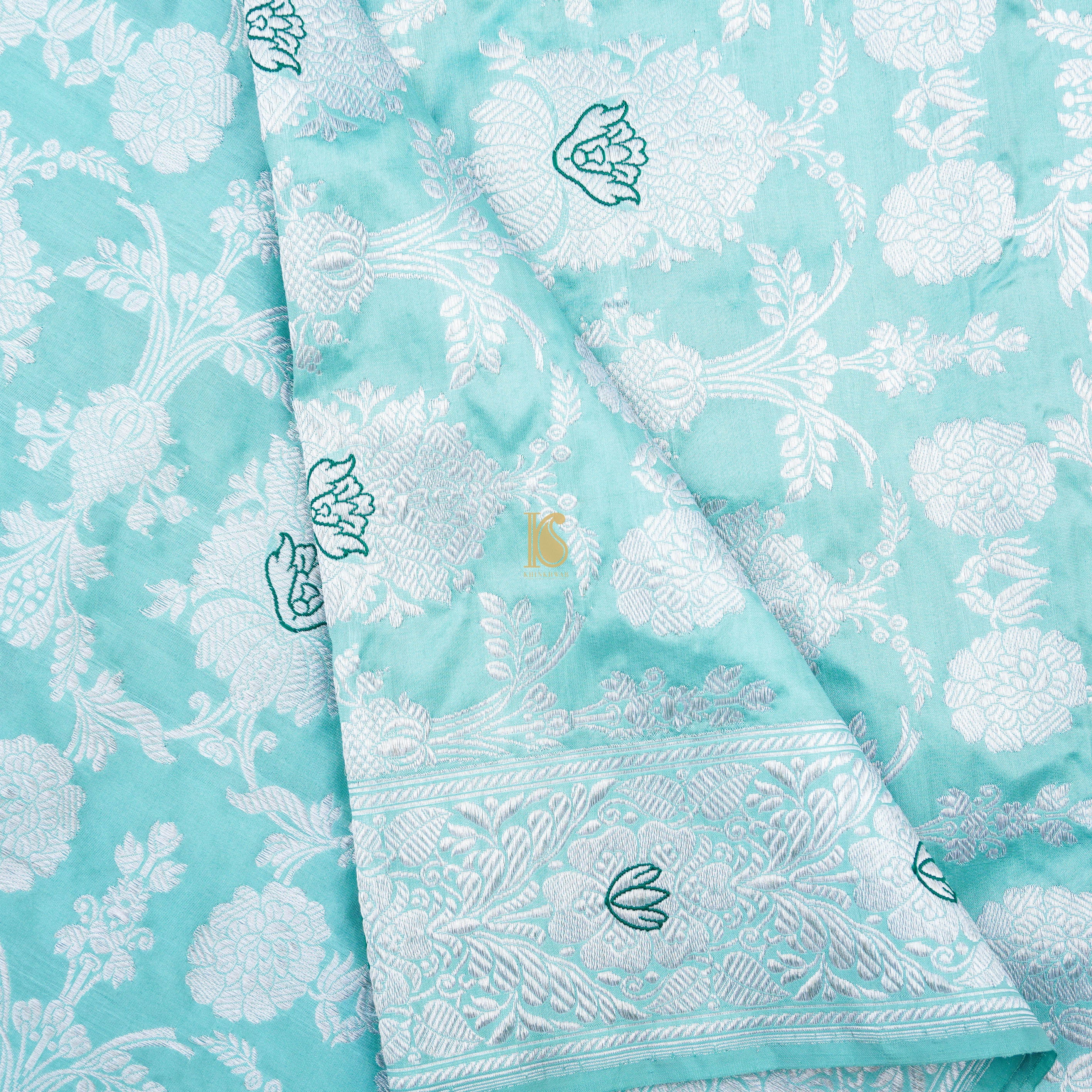 Handwoven Pure Katan Silk Blue Kadwa Jaal Silver Zari Banarasi Saree - Khinkhwab