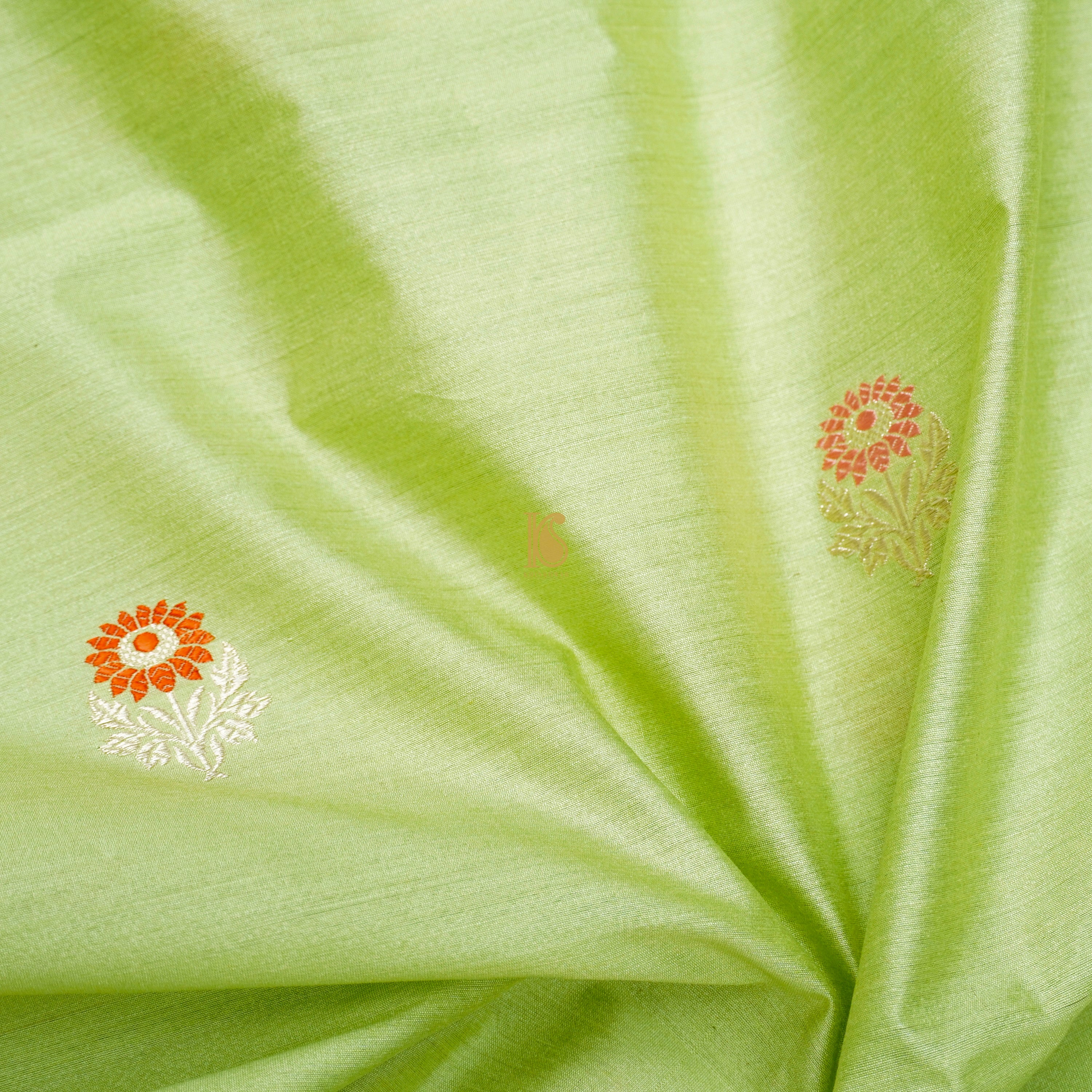 Handloom Pure Cotton Caper Green Kadwa Banarasi Suit Fabric Set - Khinkhwab