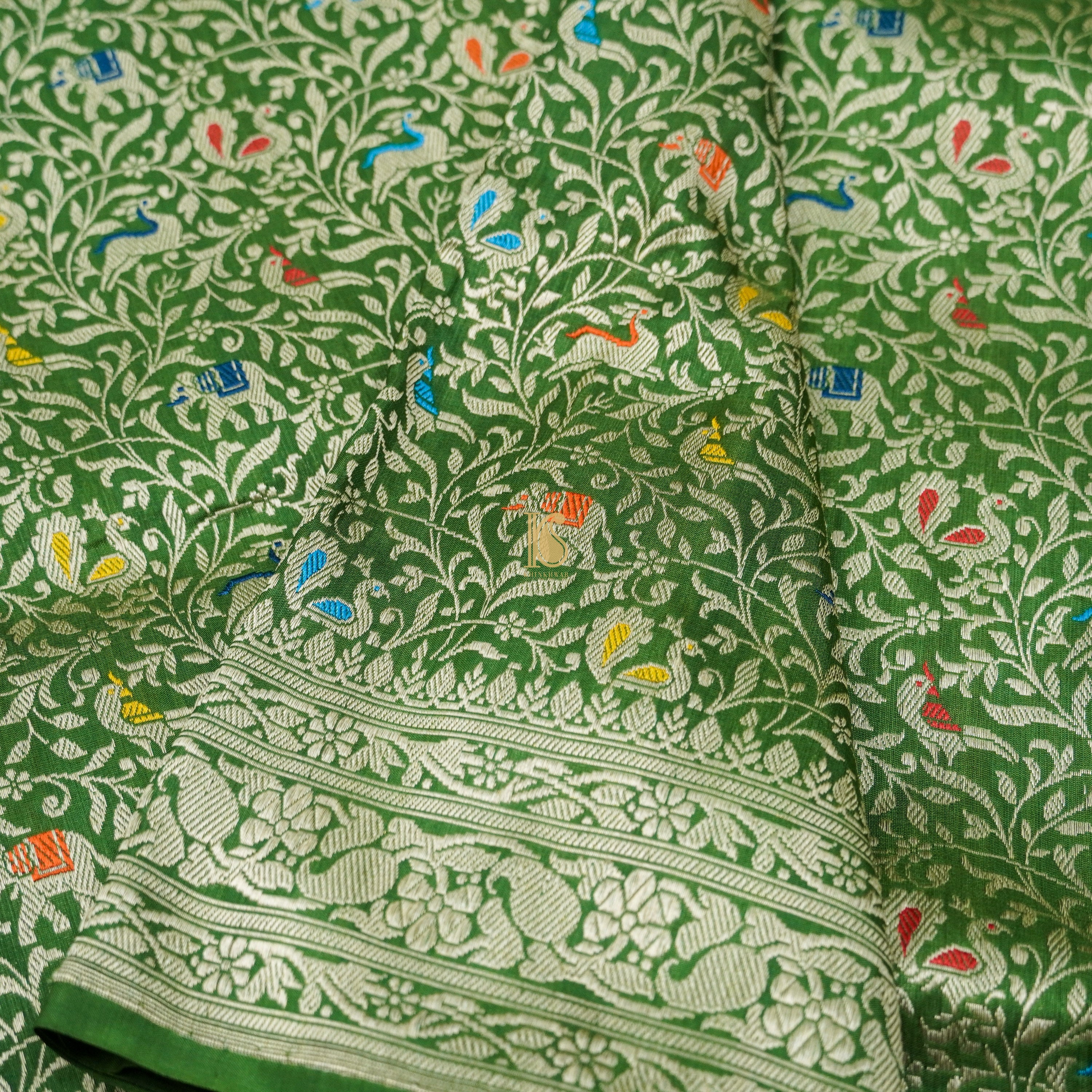 Handloom Katan Silk Oyster Green Banarasi Shikargah Dupatta - Khinkhwab