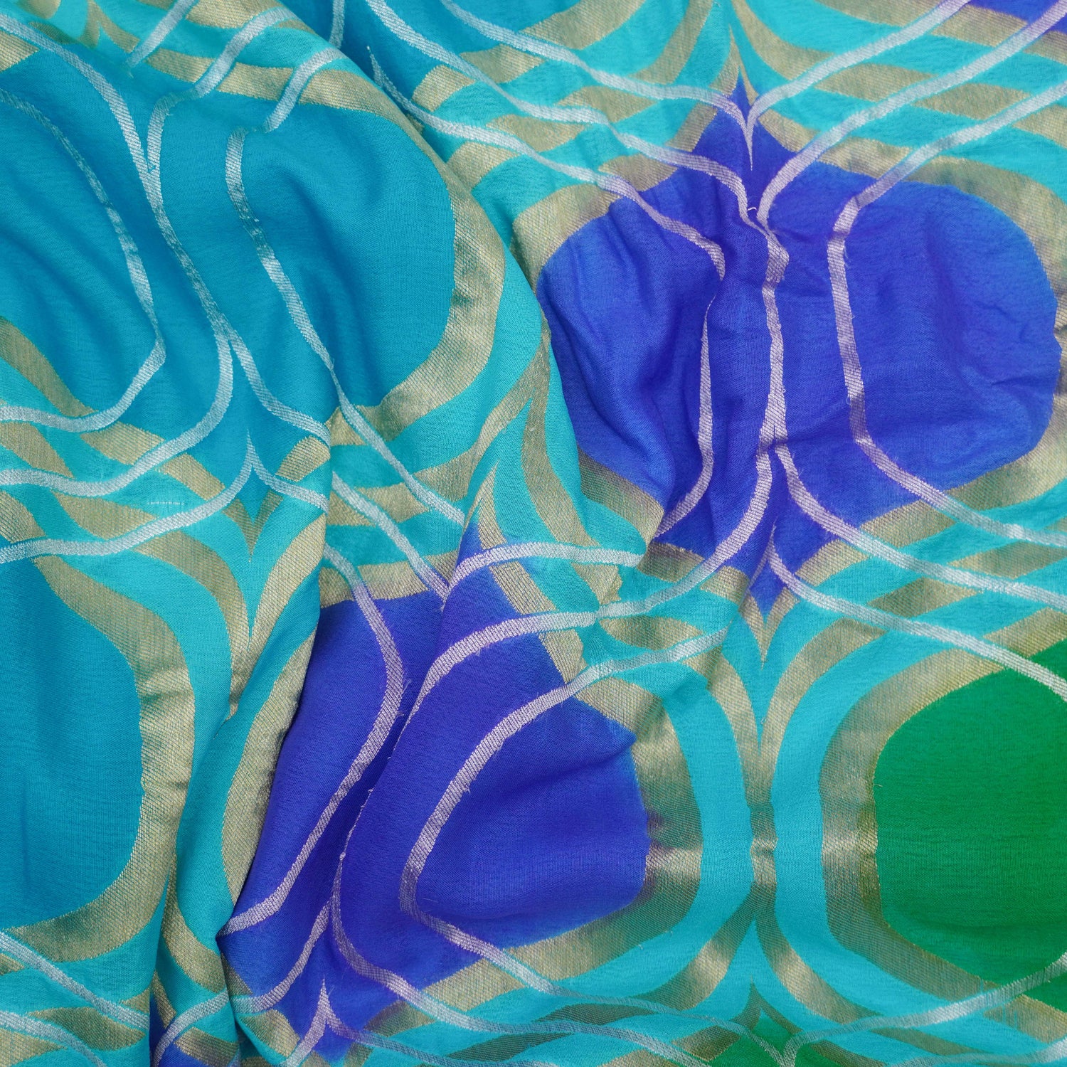 Blue Handwoven Pure Georgette Banarasi Peacock Border Saree - Khinkhwab