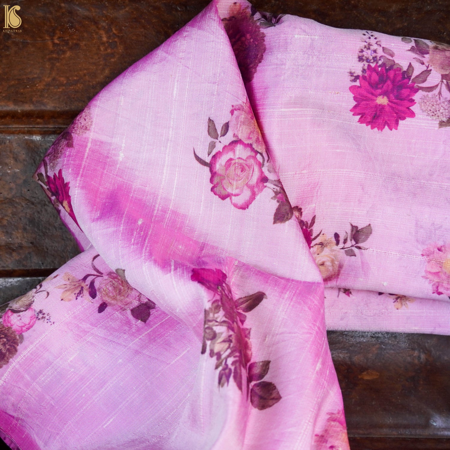 Pink Pure Raw Silk Print Fabric - Khinkhwab