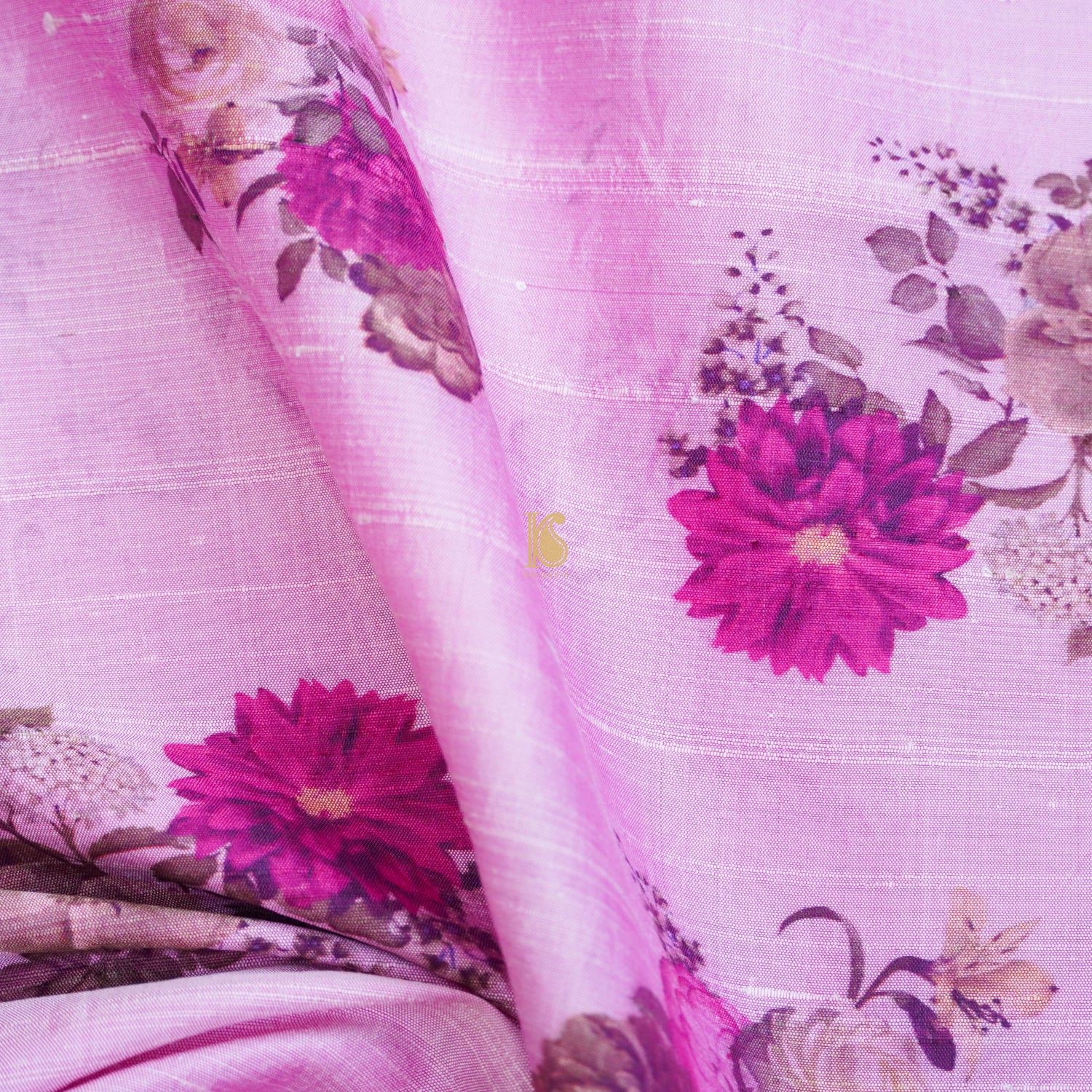 Pink Pure Raw Silk Print Fabric - Khinkhwab