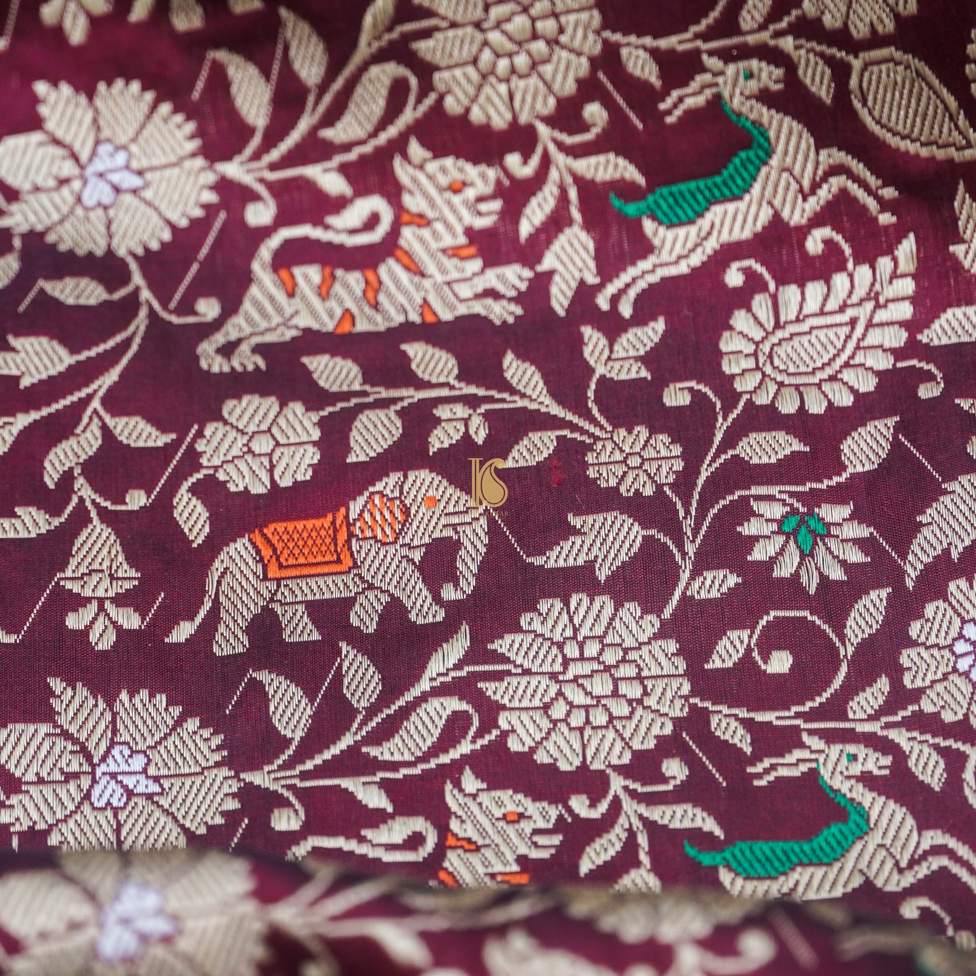 Handloom Katan Silk Cadillac Maroon Banarasi Shikargah Saree - Khinkhwab