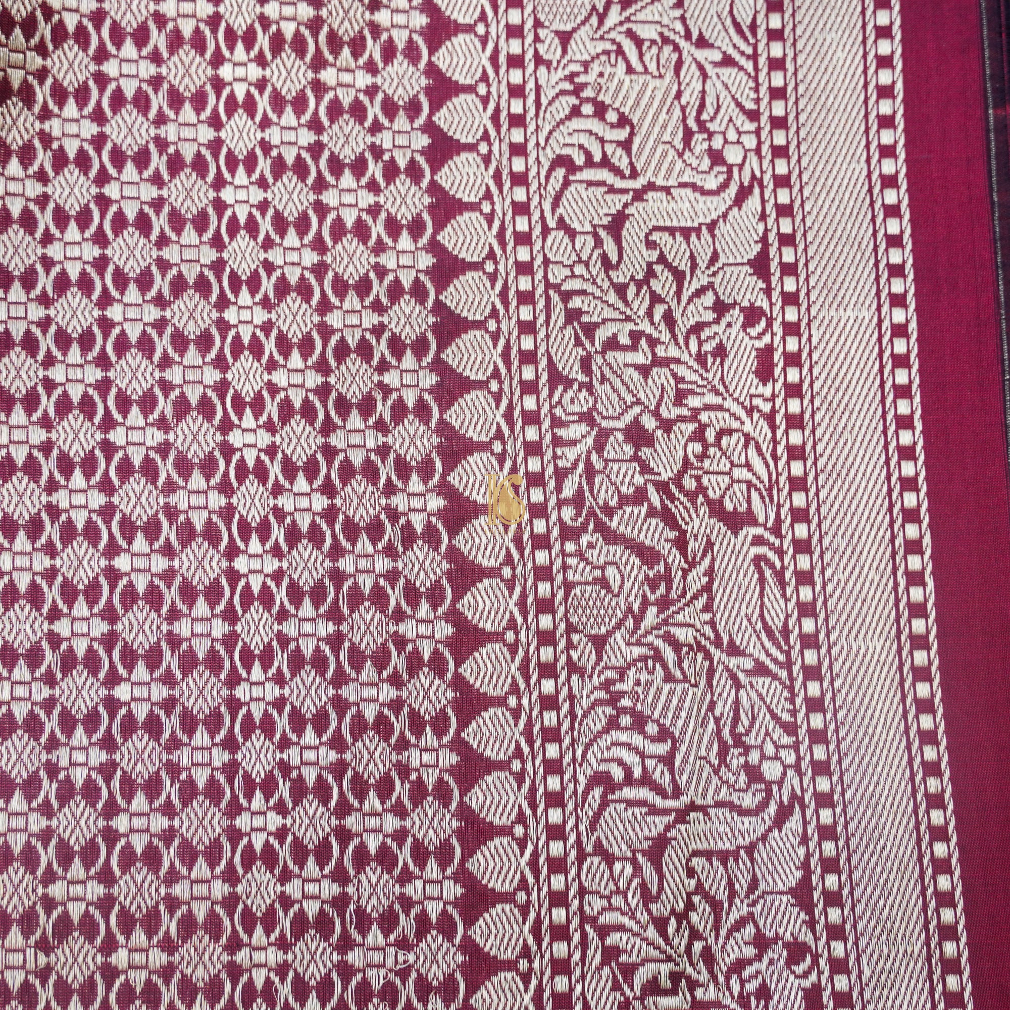 Handloom Katan Silk Cadillac Maroon Banarasi Shikargah Saree - Khinkhwab