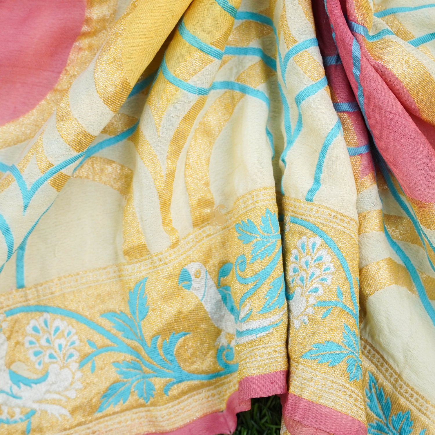 Pure Georgette Silk Banarasi Shikargah Border Dupatta - Preorder - Khinkhwab