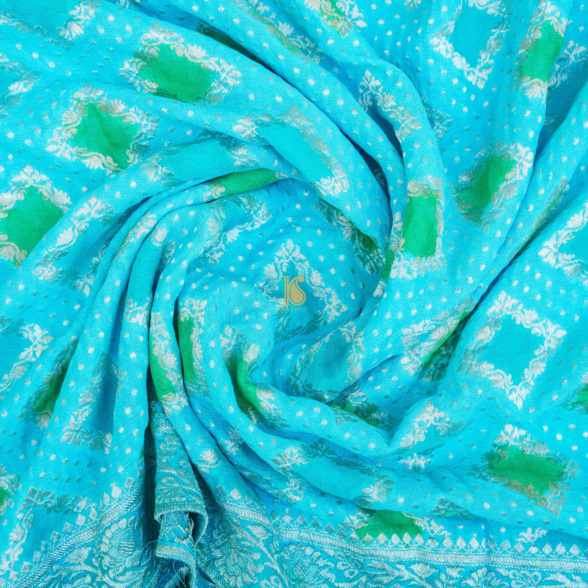 Blue Pure Georgette Blue Banarasi Stole - Khinkhwab