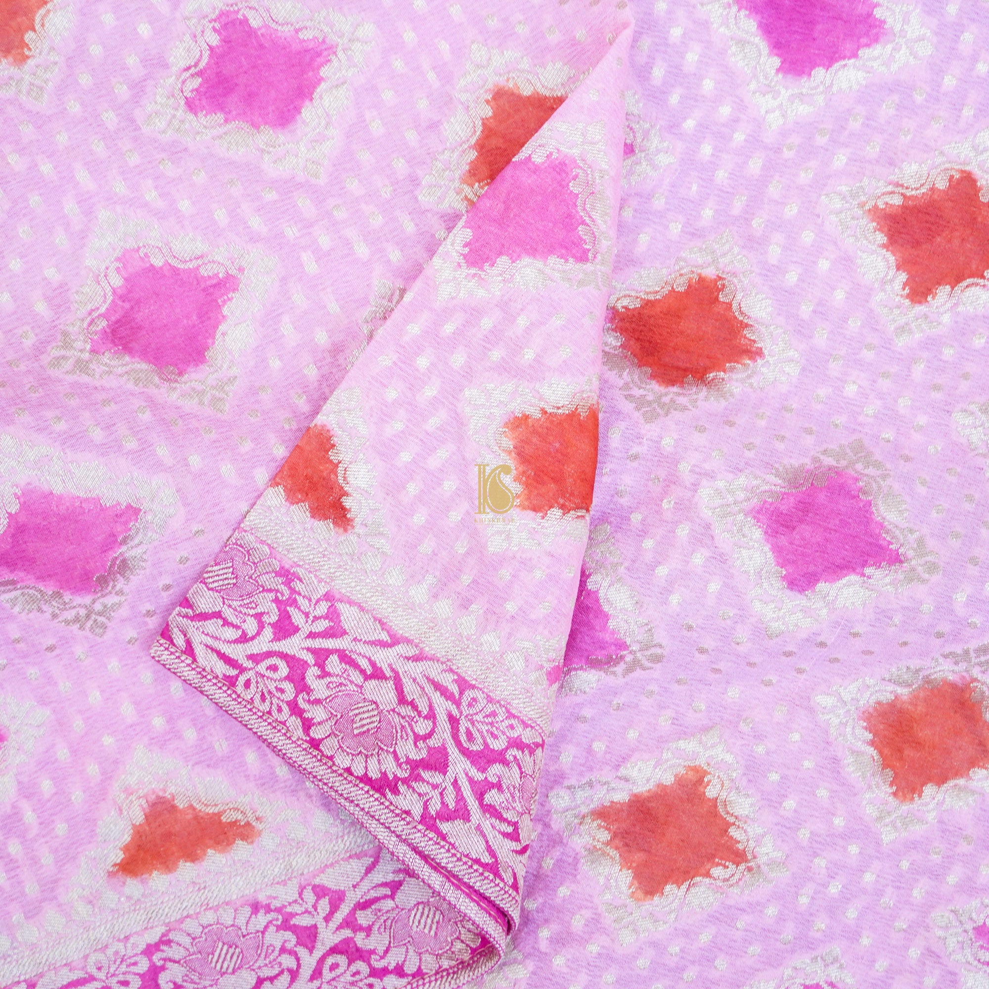 Pink Pure Georgette Blue Banarasi Stole - Khinkhwab