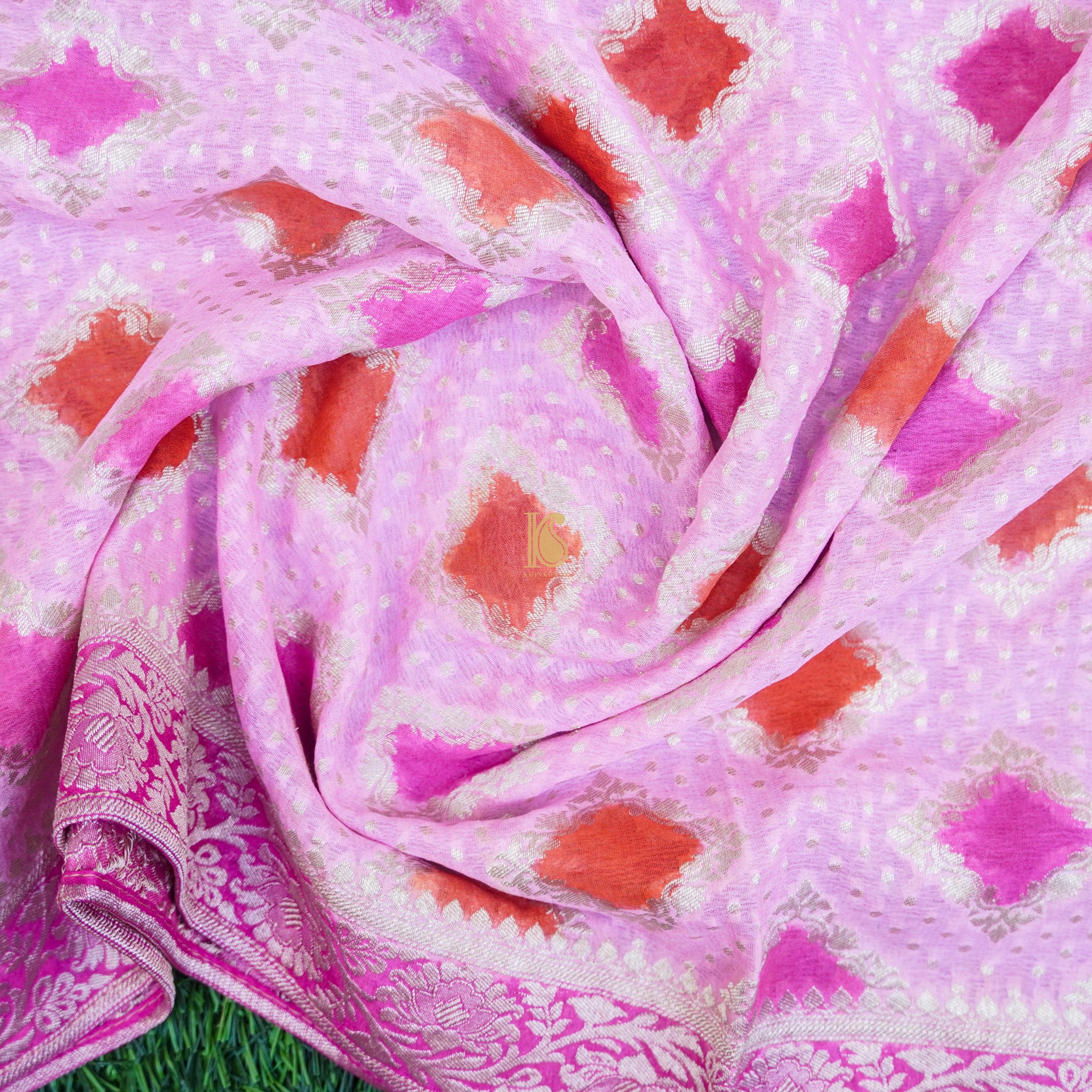 Pink Pure Georgette Blue Banarasi Stole - Khinkhwab