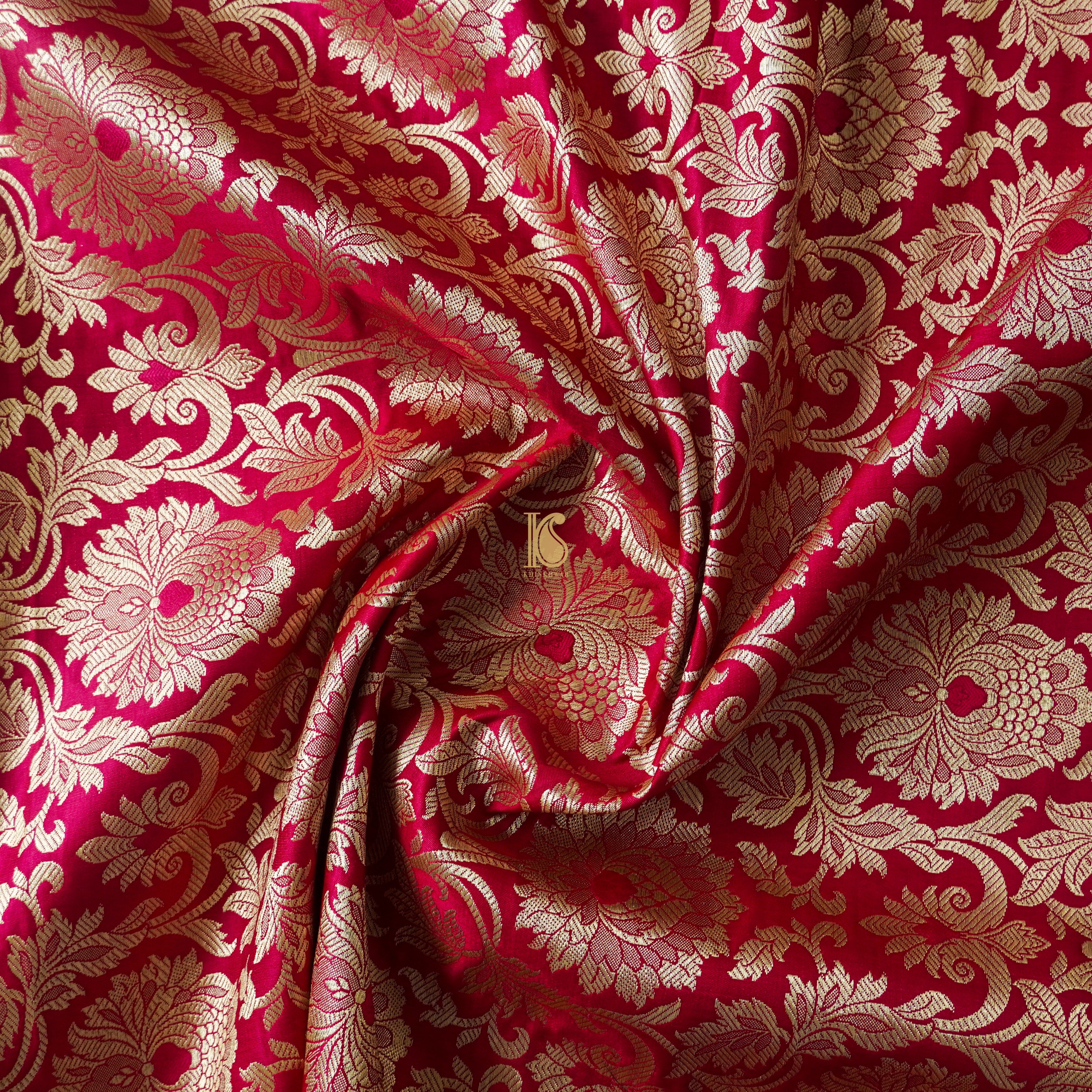 Pink Banarasi Semi Silk Brocade Fabric - Khinkhwab