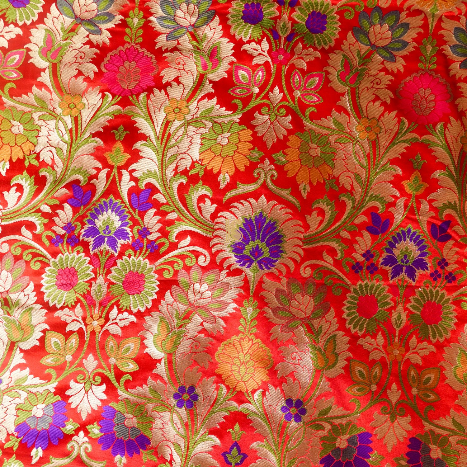 Red Kinkhab / Kimkhab Brocade Banarasi Fabric - Khinkhwab