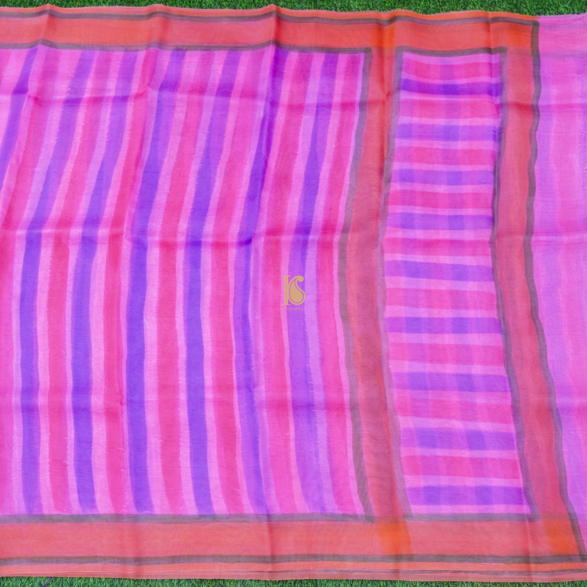 Geraldine Pink Organza Silk Plain Hand Brush Saree - Khinkhwab