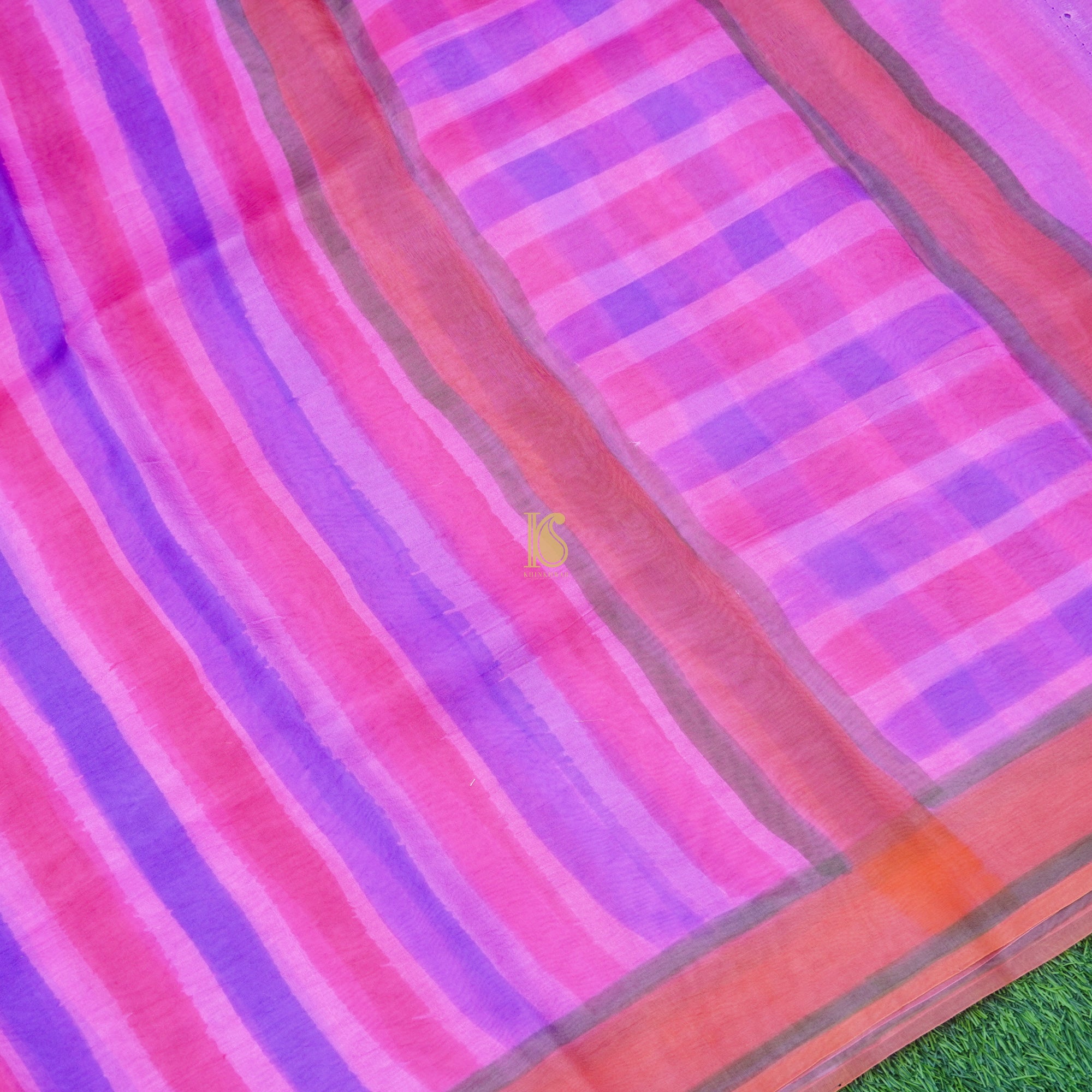 Geraldine Pink Organza Silk Plain Hand Brush Saree - Khinkhwab
