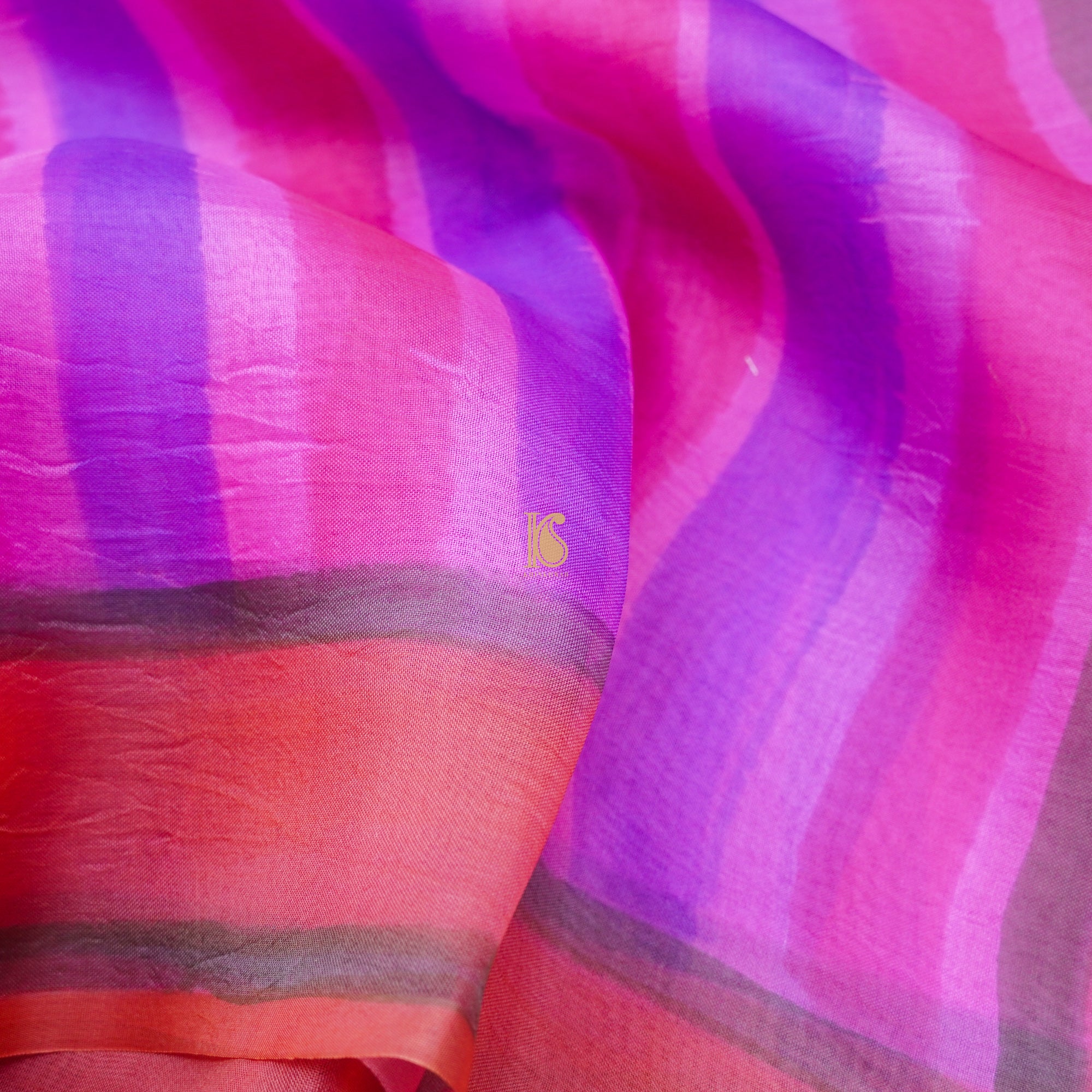 Geraldine Pink Organza Silk Plain Hand Brush Saree - Khinkhwab