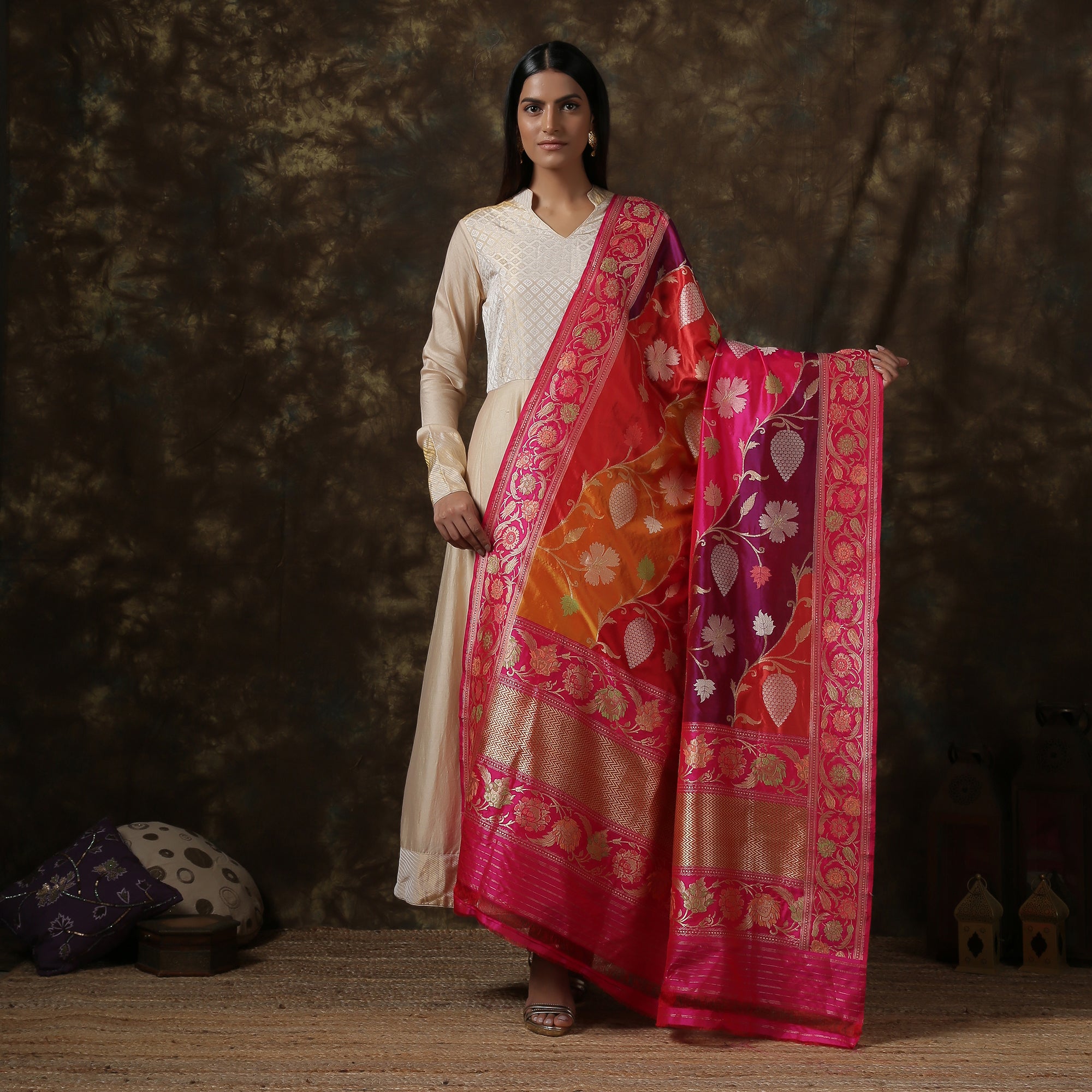 Pure Katan Silk Handloom Banarasi Rangkat Dupatta - Khinkhwab