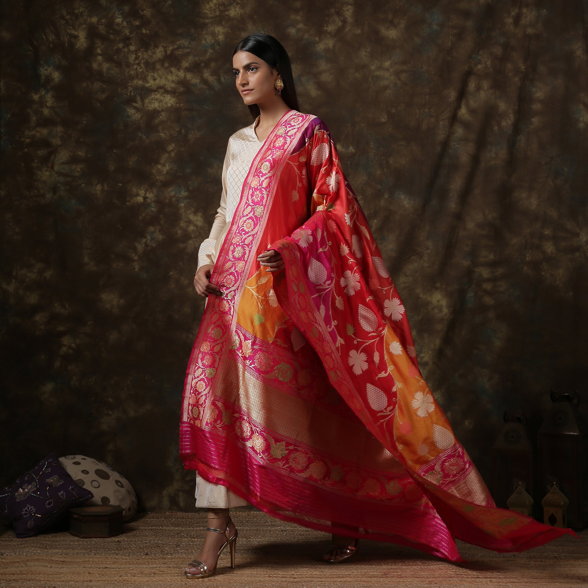 Pure Katan Silk Handloom Banarasi Rangkat Dupatta - Khinkhwab